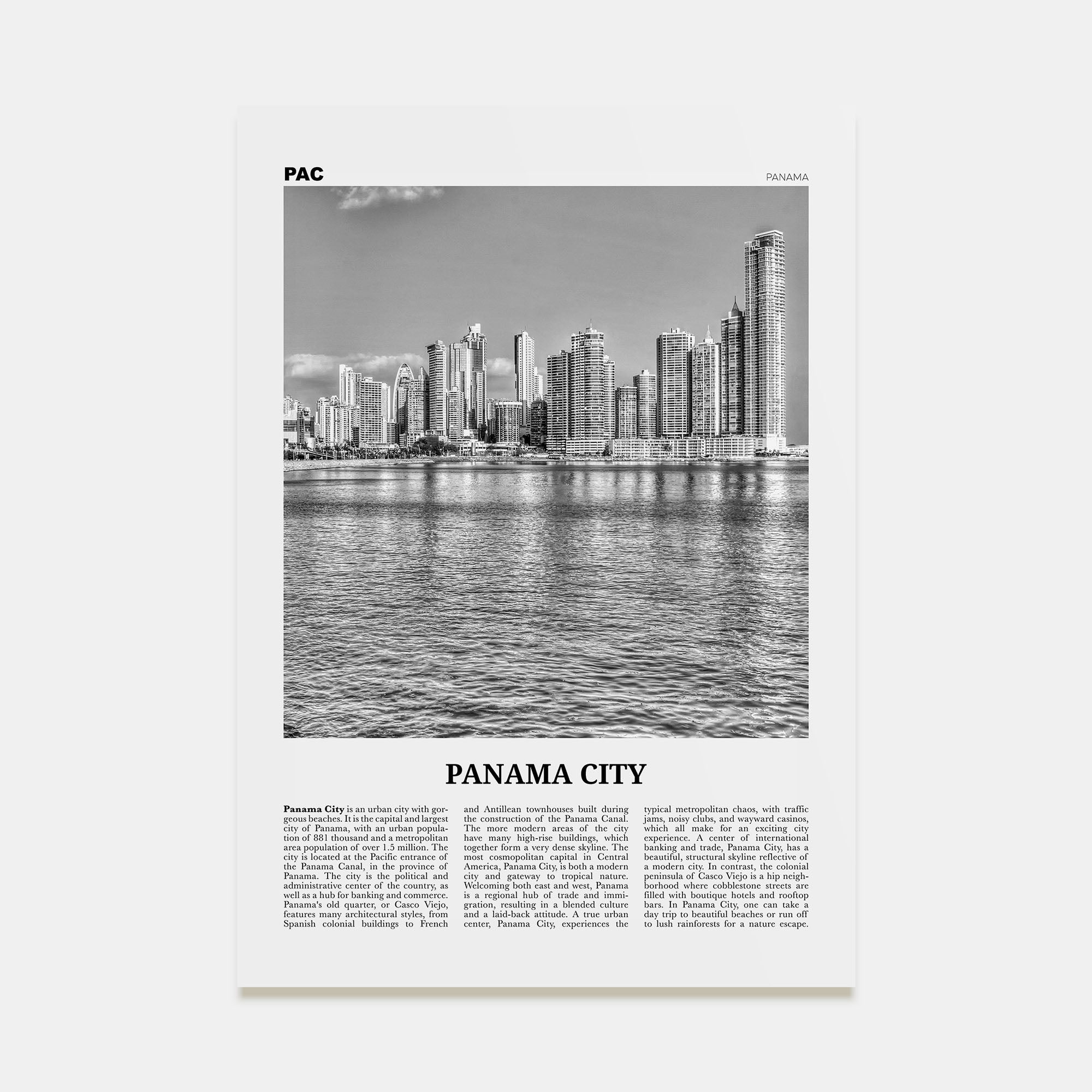 Panama City, Panama Travel B&W No 1 Poster