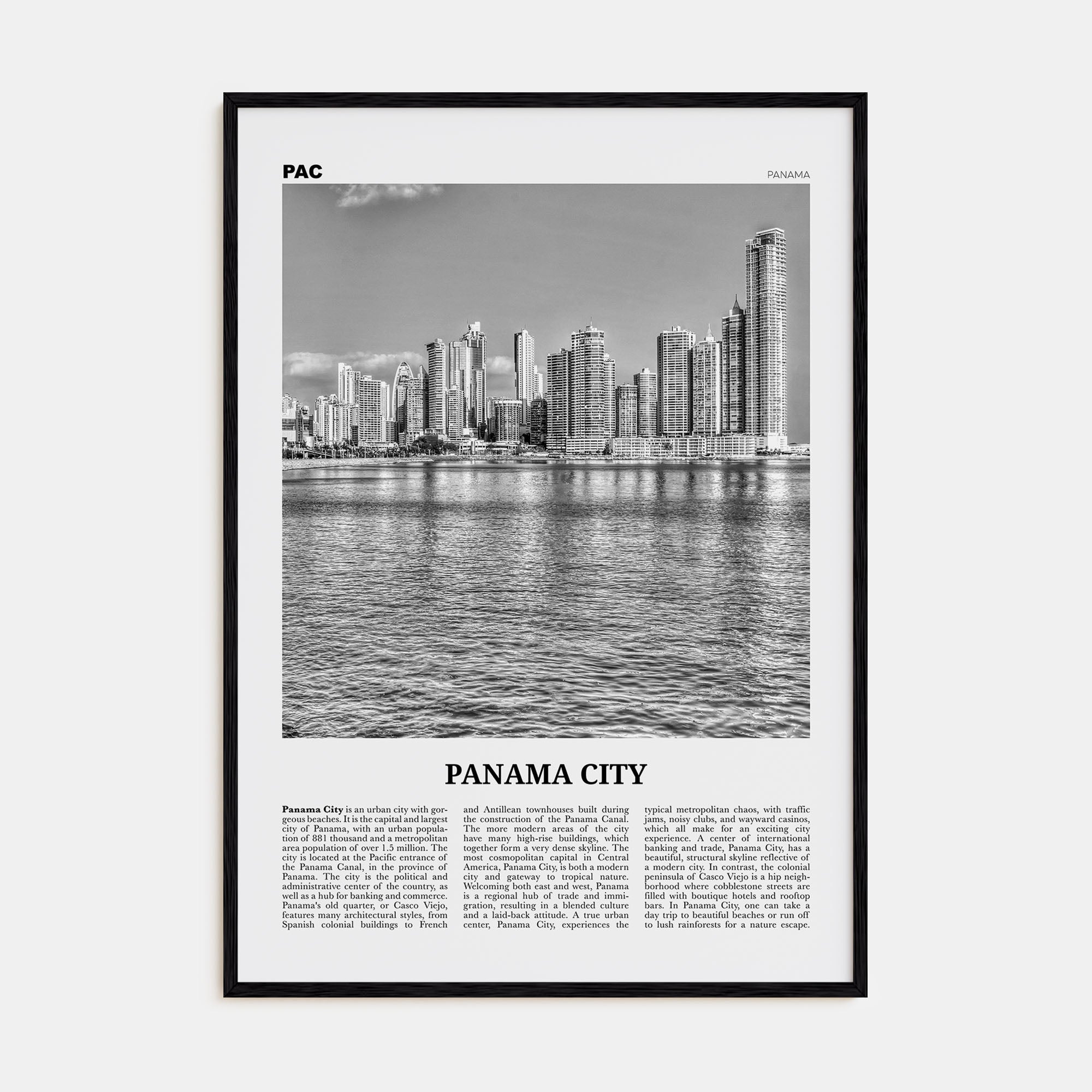 Panama City, Panama Travel B&W No 1 Poster