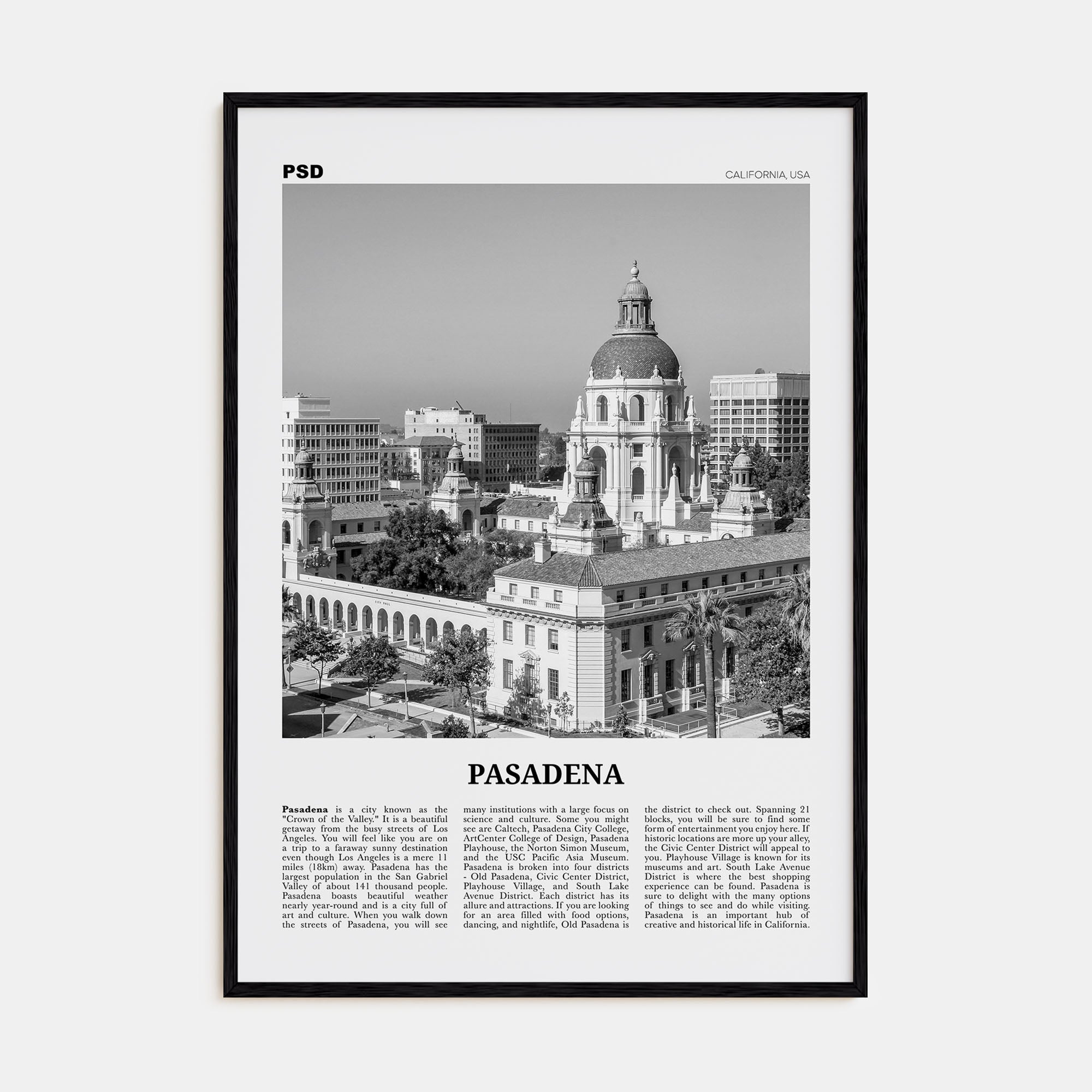 Pasadena Travel B&W Poster