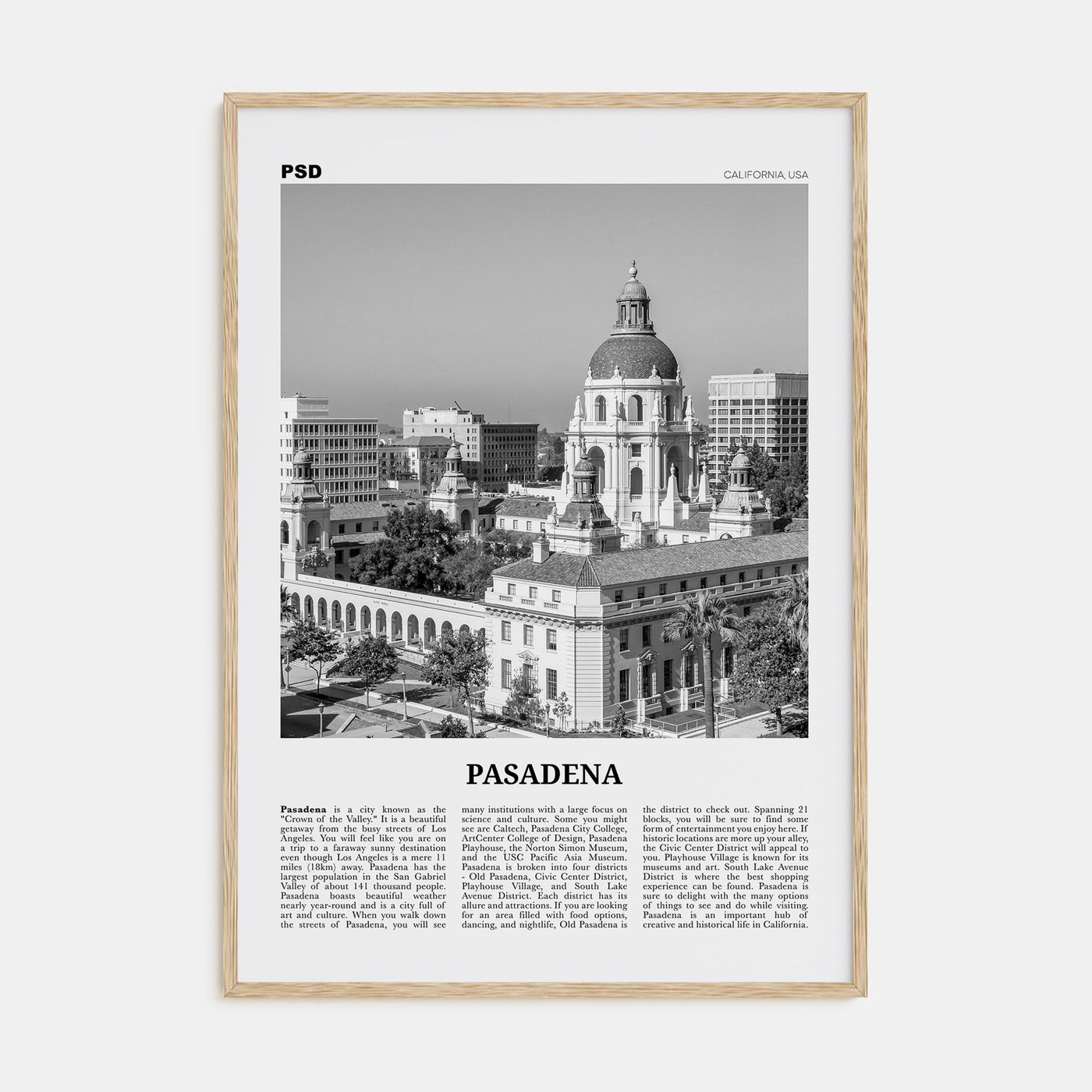 Pasadena Travel B&W Poster