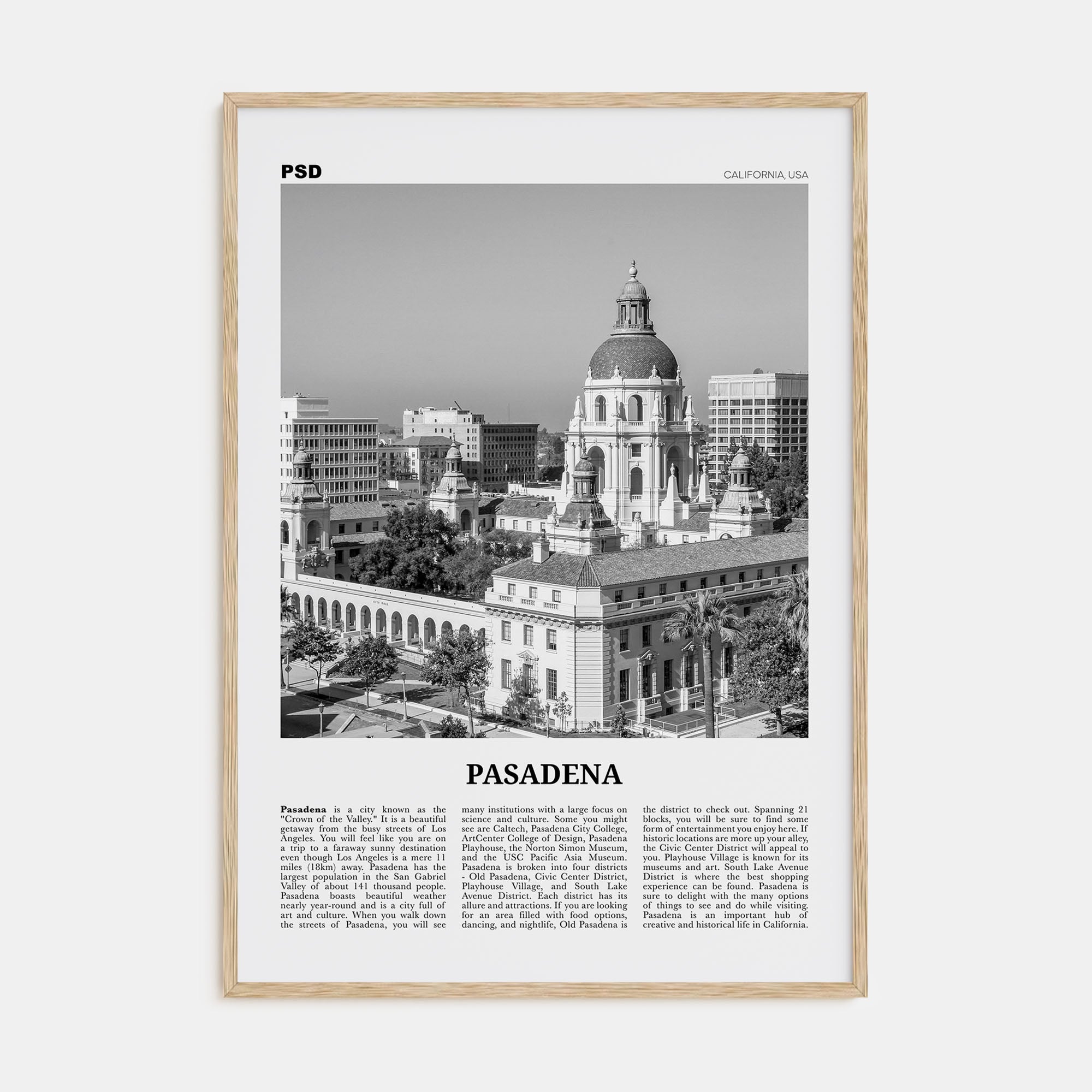 Pasadena Travel B&W Poster
