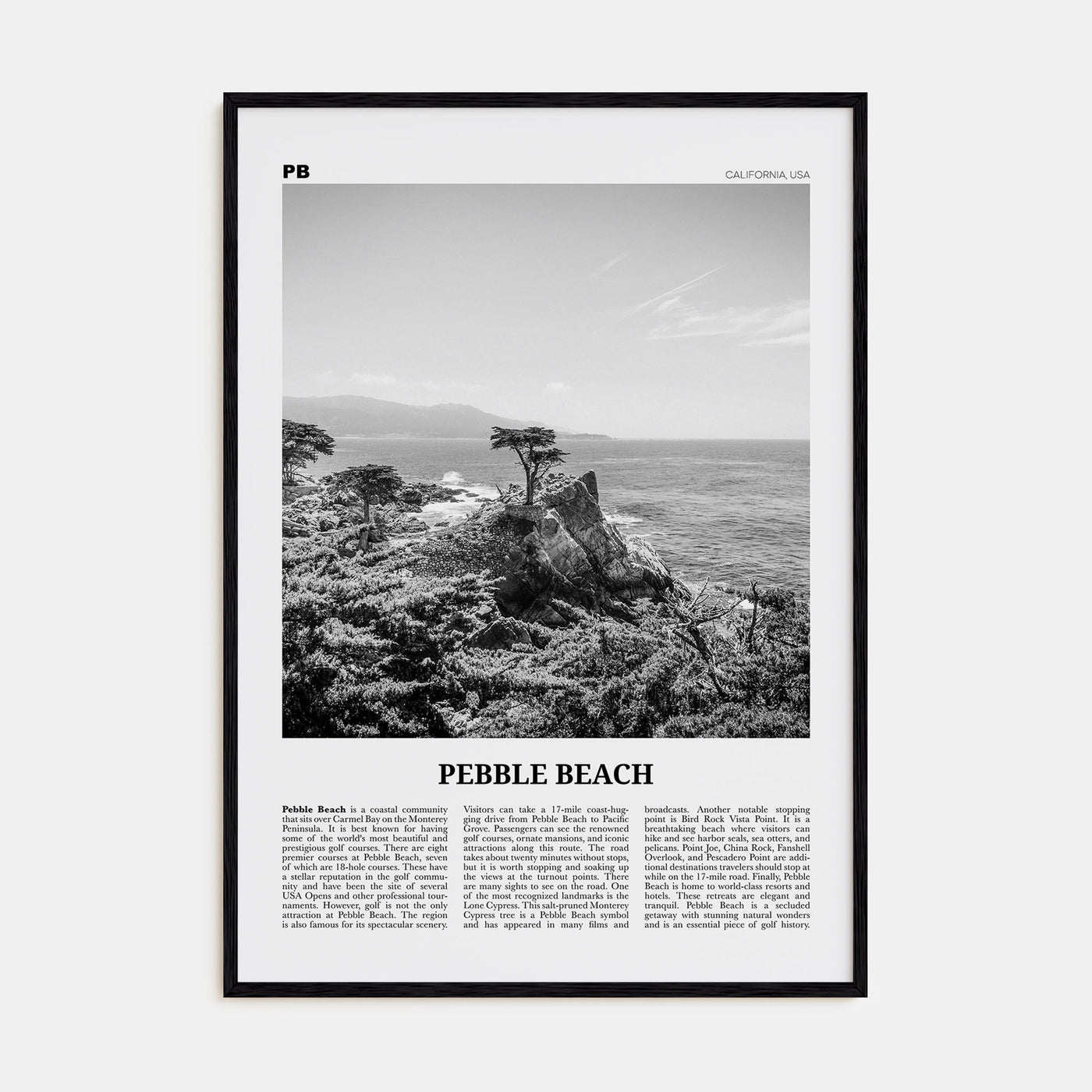 Pebble Beach Travel B&W Poster