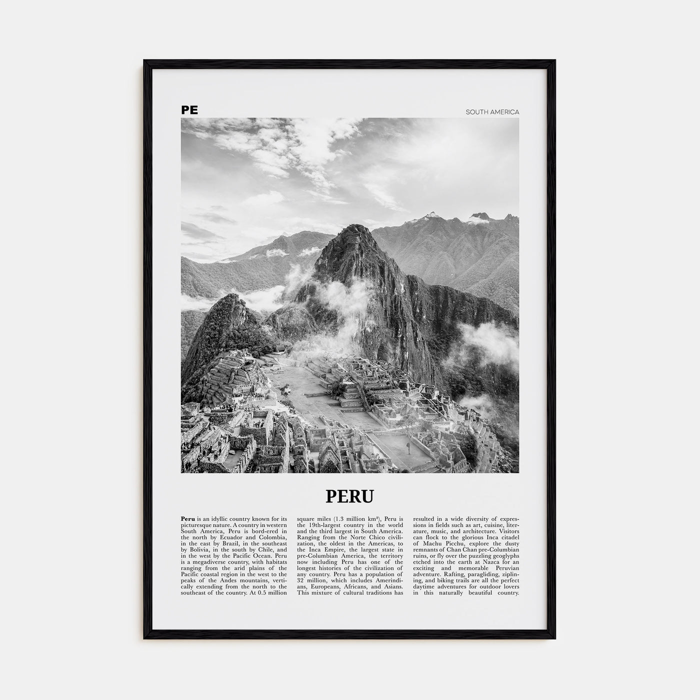 Peru Travel B&W No 1 Poster