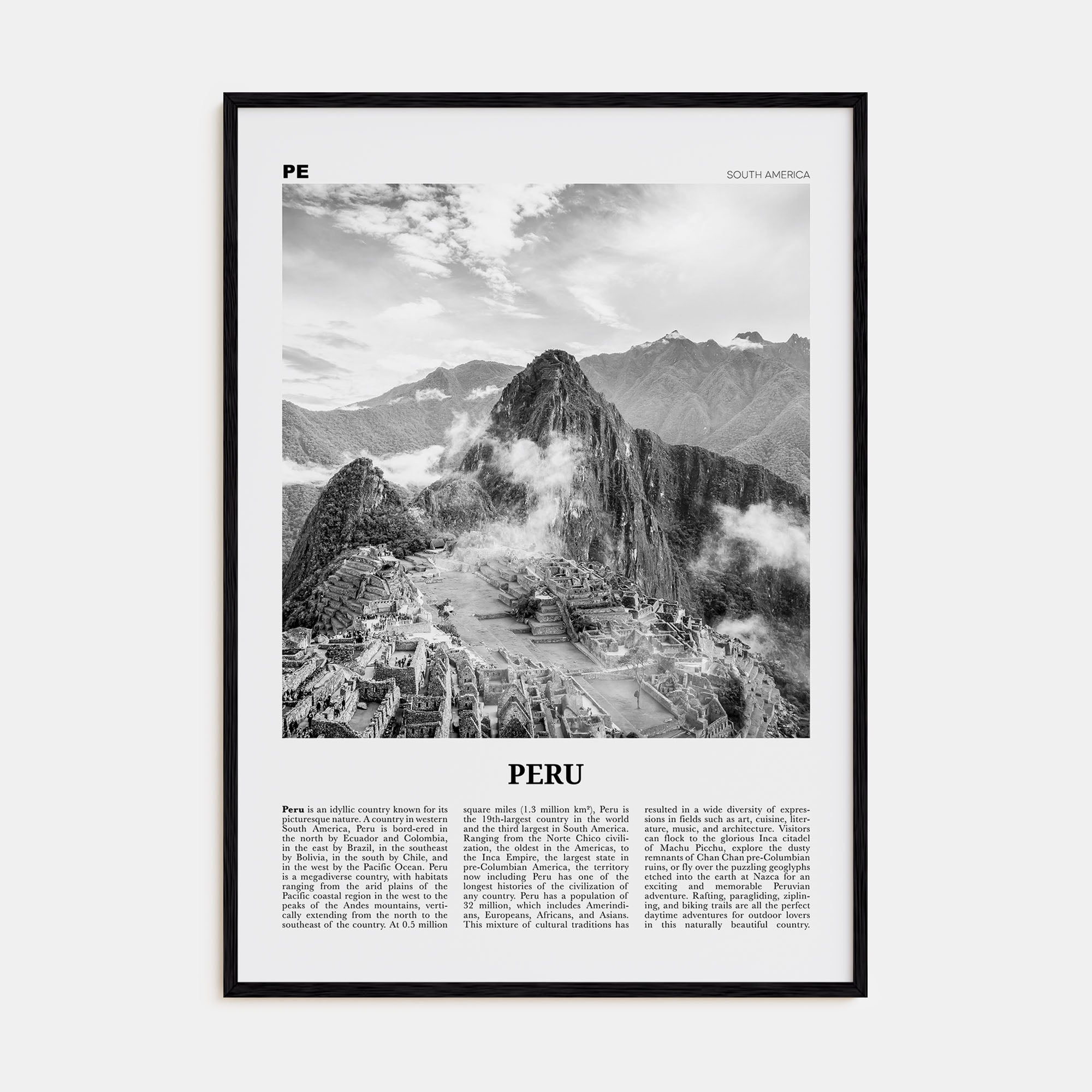 Peru Travel B&W No 1 Poster
