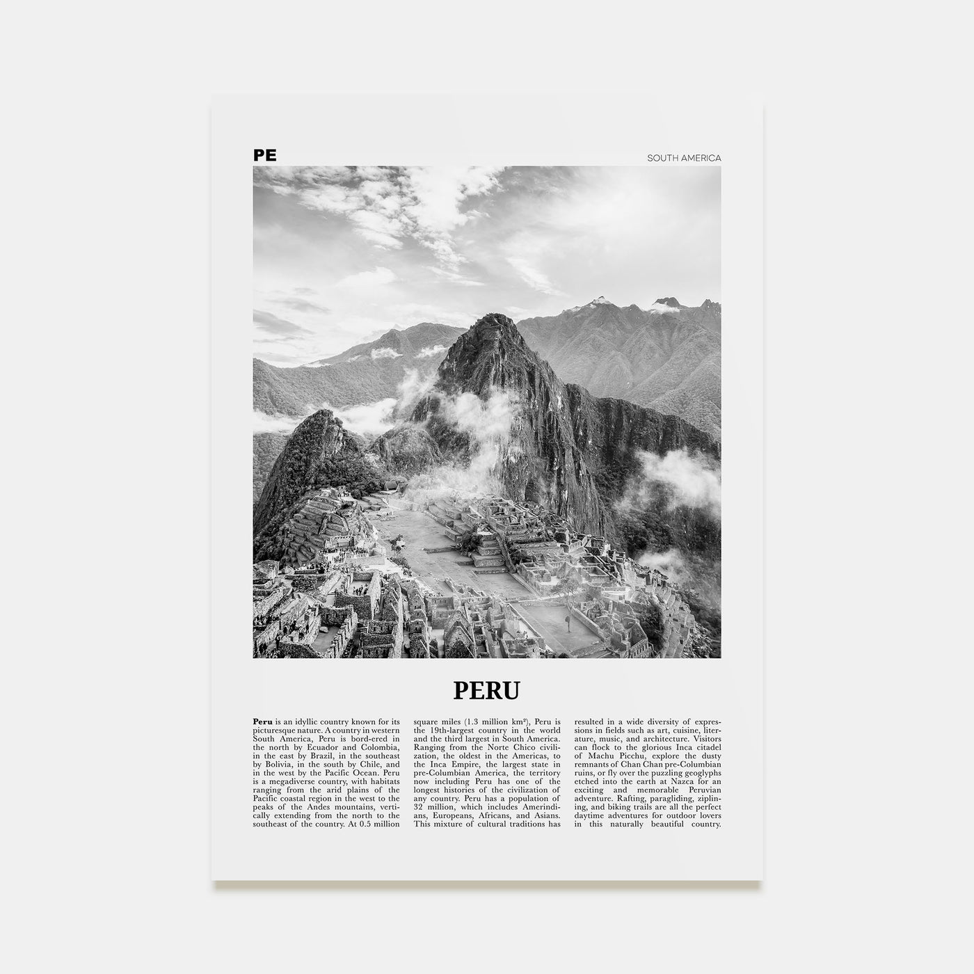 Peru Travel B&W No 1 Poster