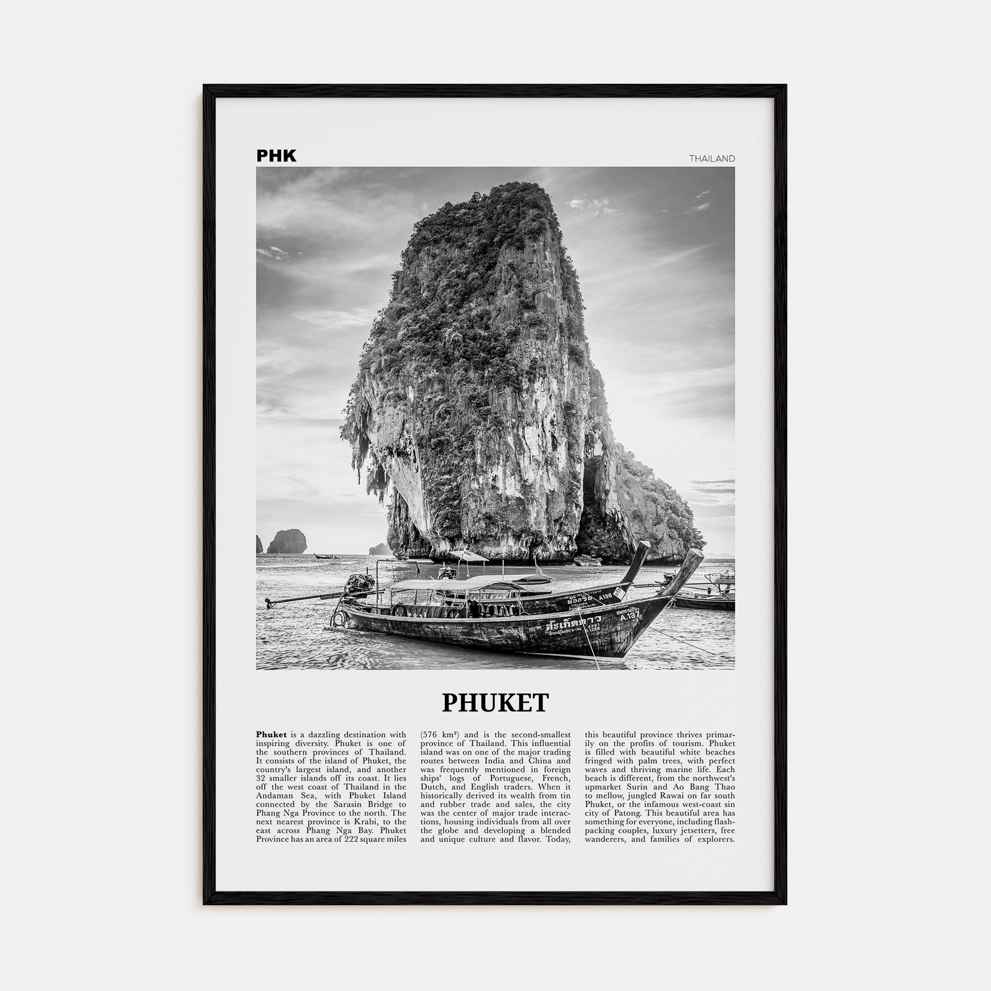 Phuket Travel B&W Poster