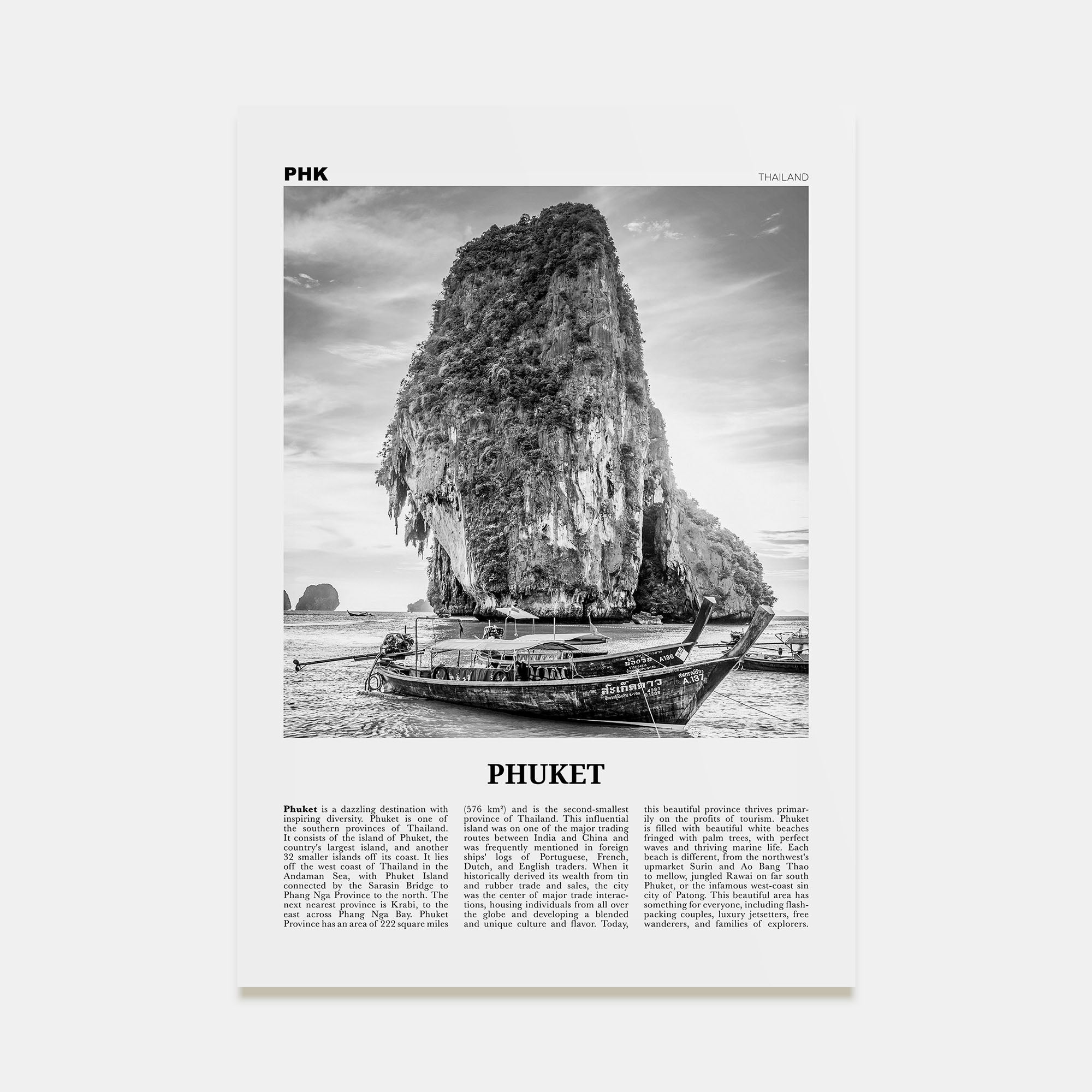 Phuket Travel B&W Poster
