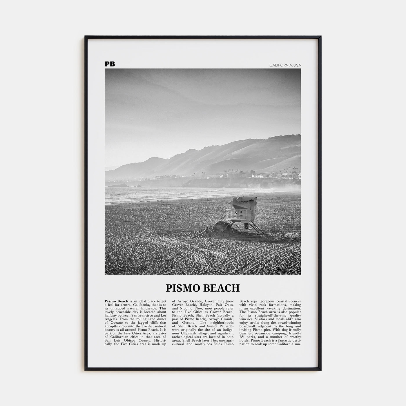 Pismo Beach Travel B&W Poster