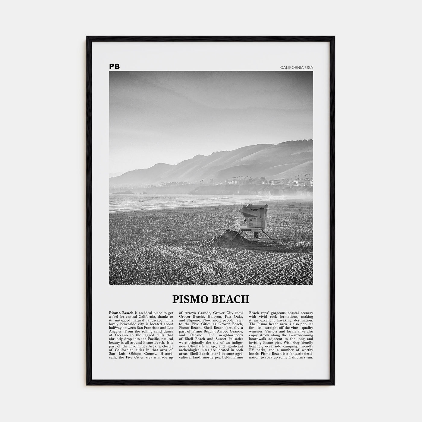 Pismo Beach Travel B&W Poster