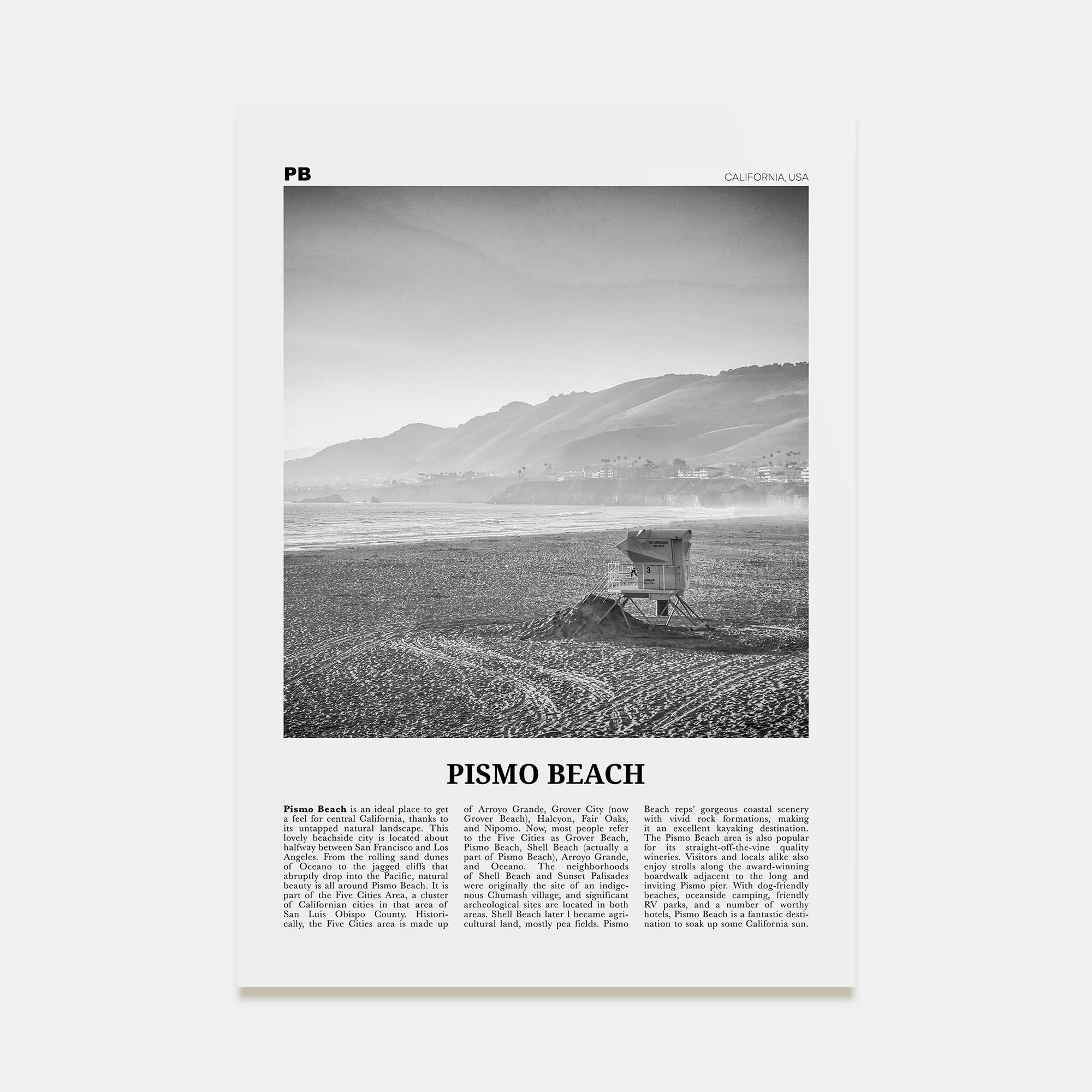 Pismo Beach Travel B&W Poster