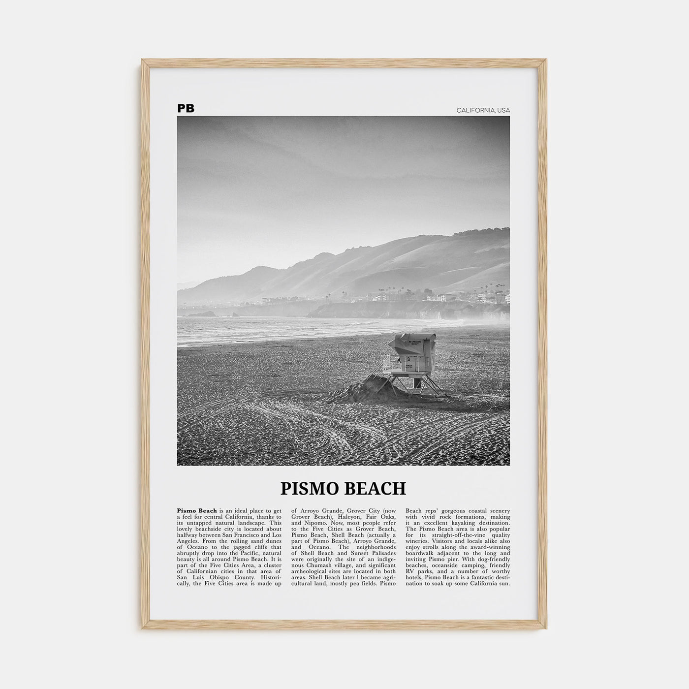 Pismo Beach Travel B&W Poster