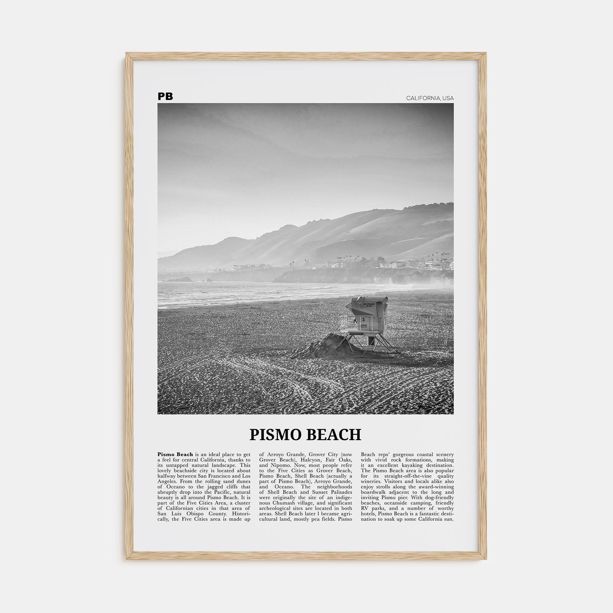 Pismo Beach Travel B&W Poster