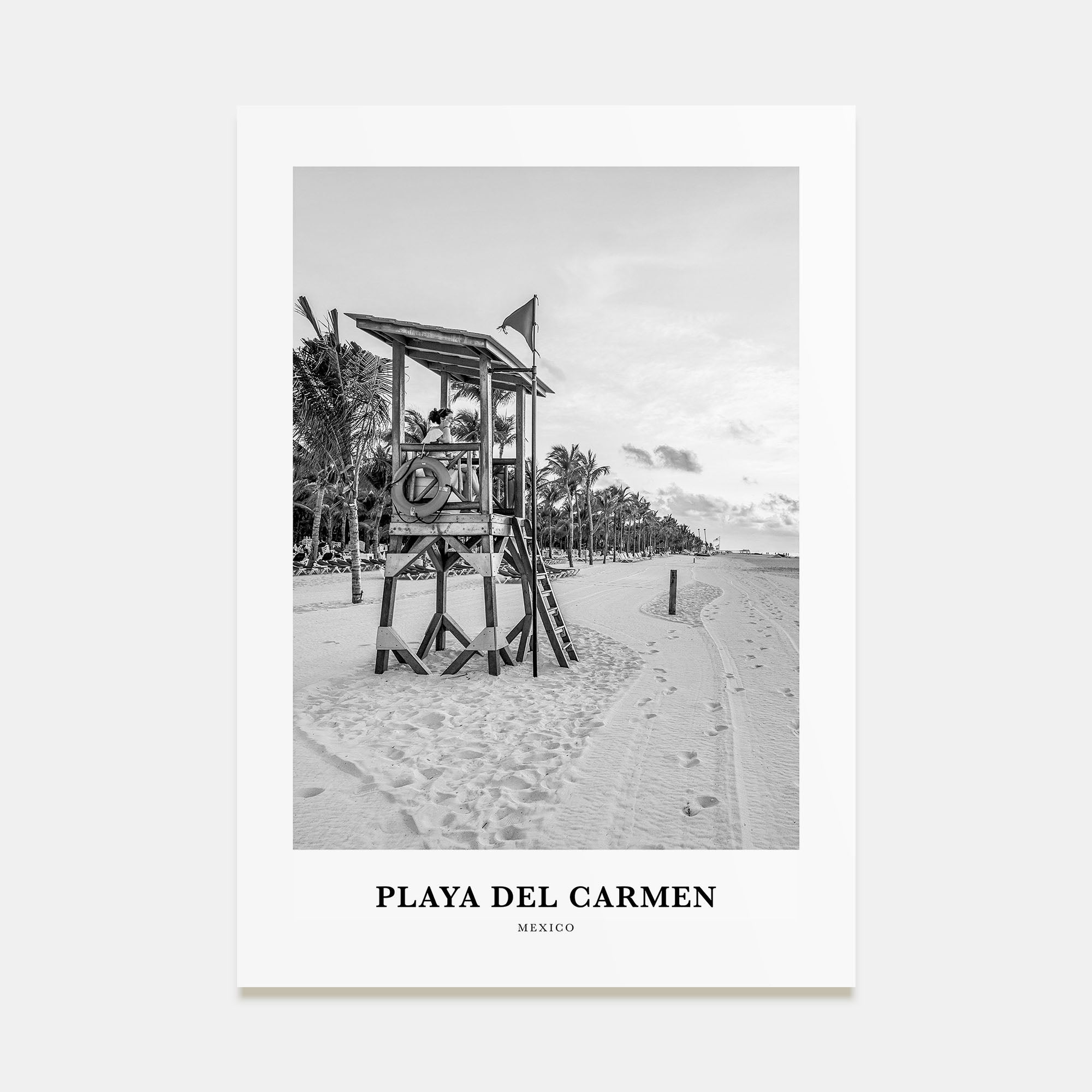 Playa del Carmen Portrait B&W Poster