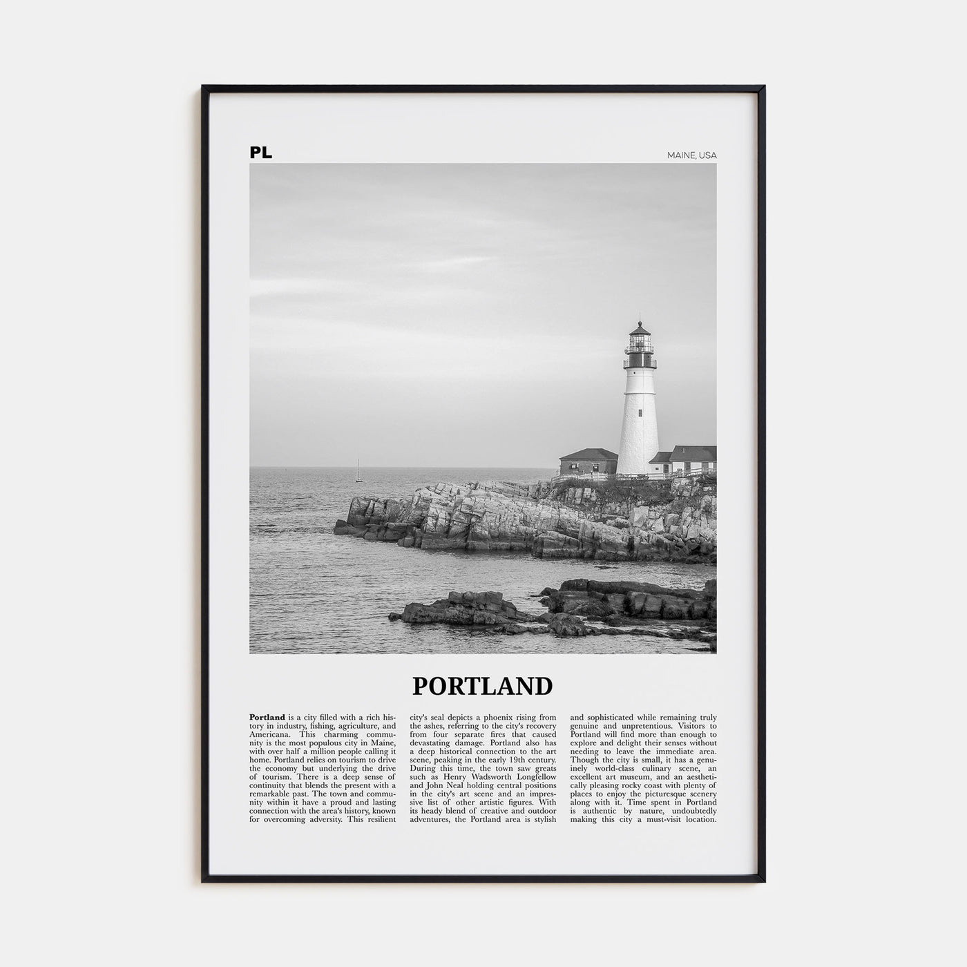 Portland, Maine Travel B&W Poster