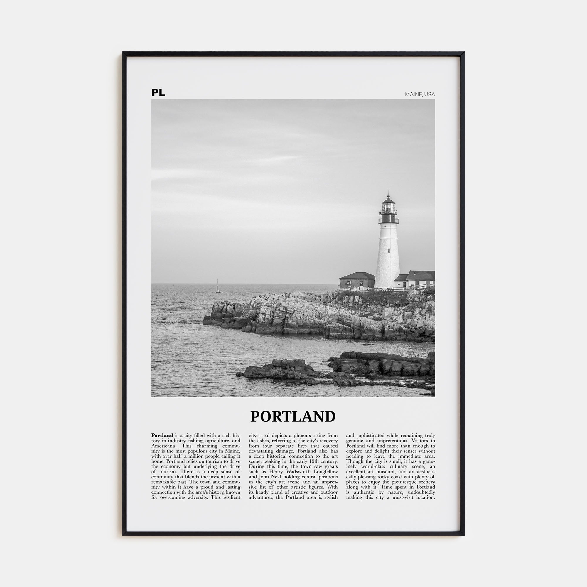 Portland, Maine Travel B&W Poster