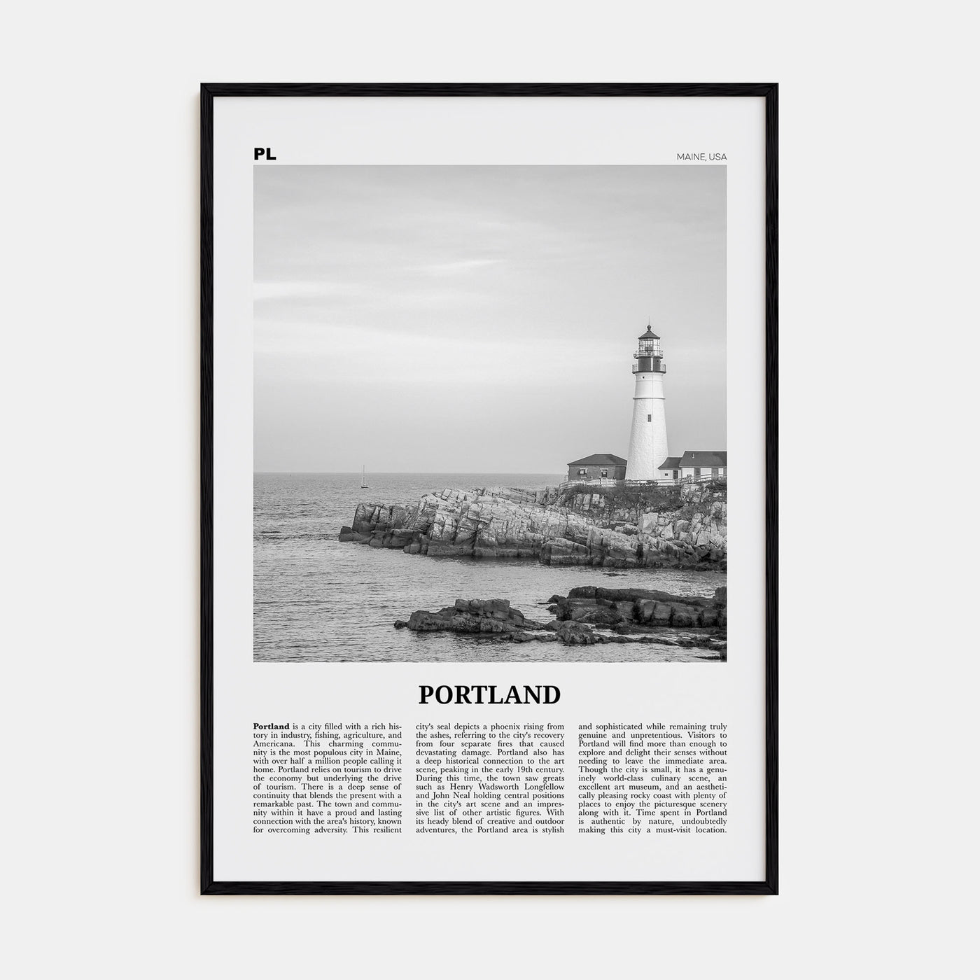 Portland, Maine Travel B&W Poster