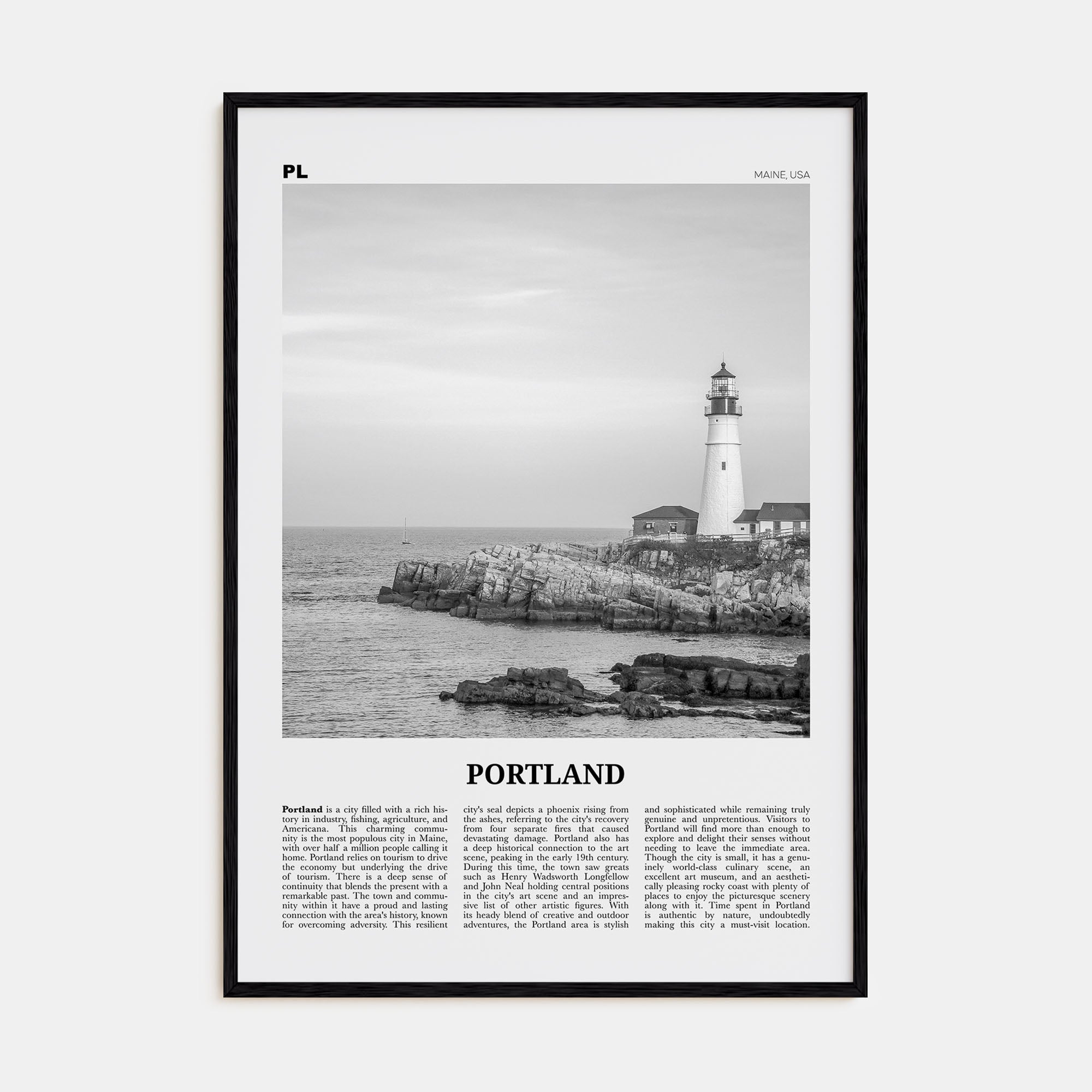 Portland, Maine Travel B&W Poster