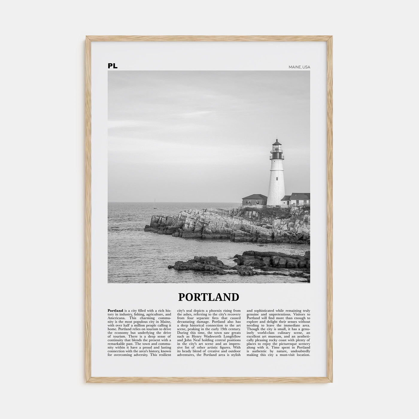 Portland, Maine Travel B&W Poster