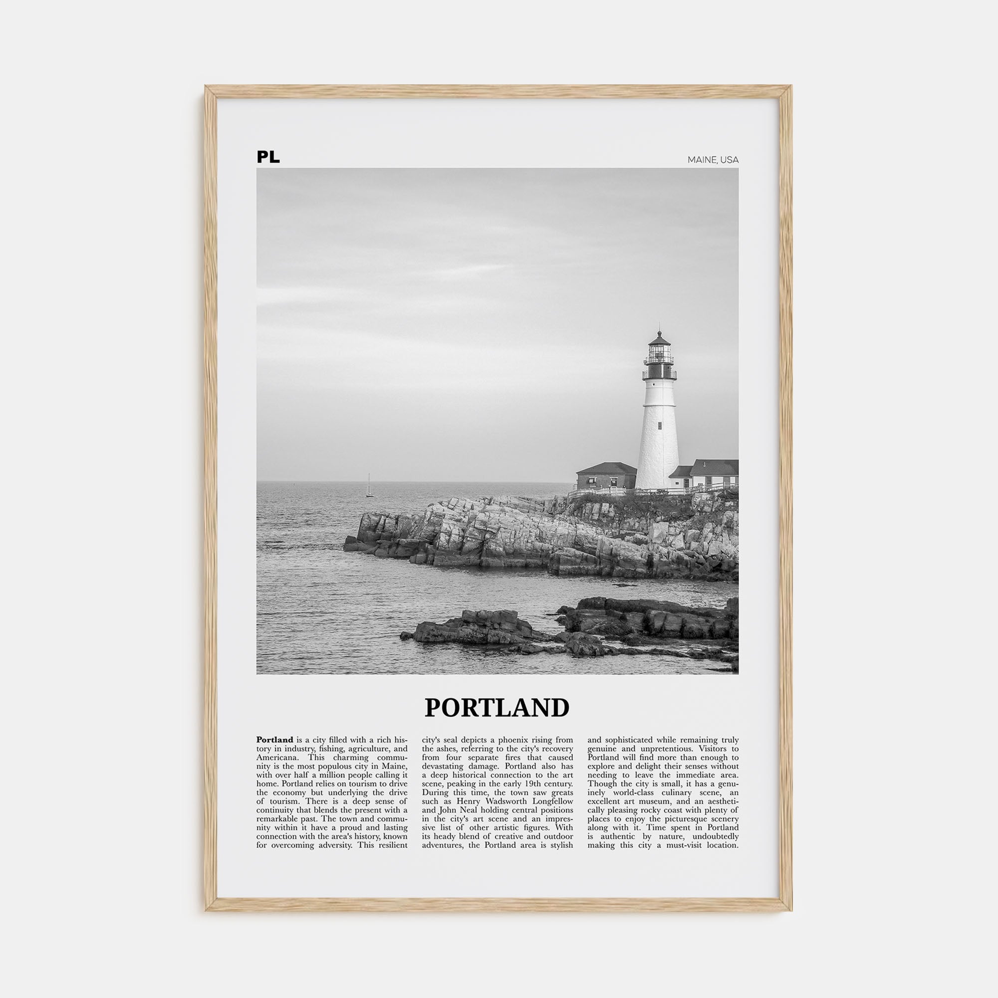 Portland, Maine Travel B&W Poster
