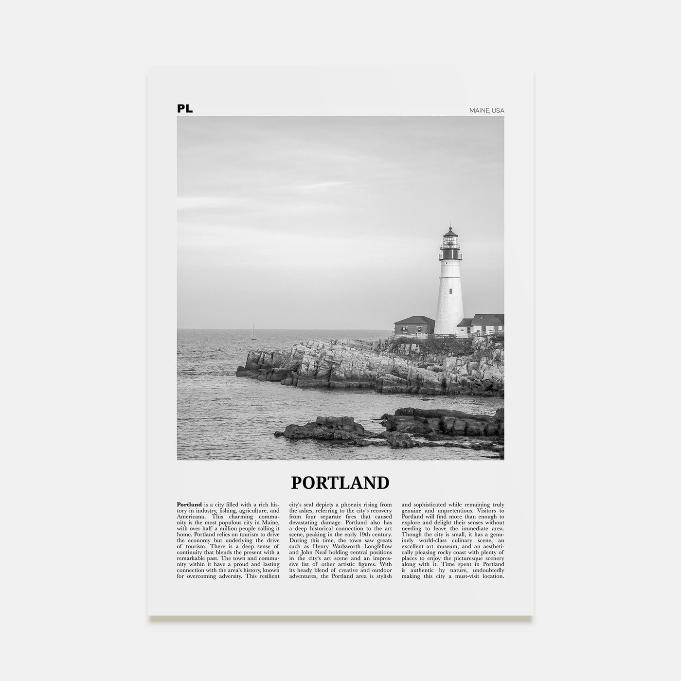 Portland, Maine Travel B&W Poster