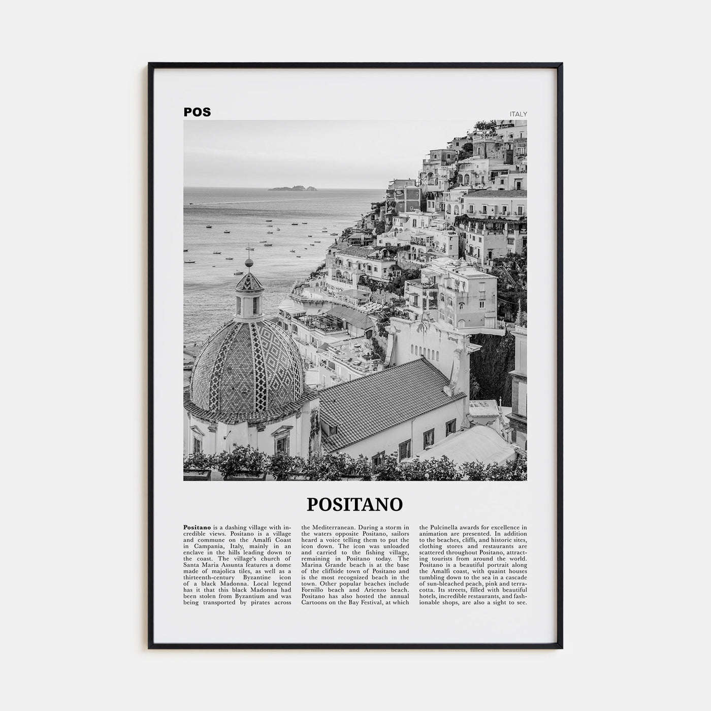 Positano Travel B&W No 1 Poster