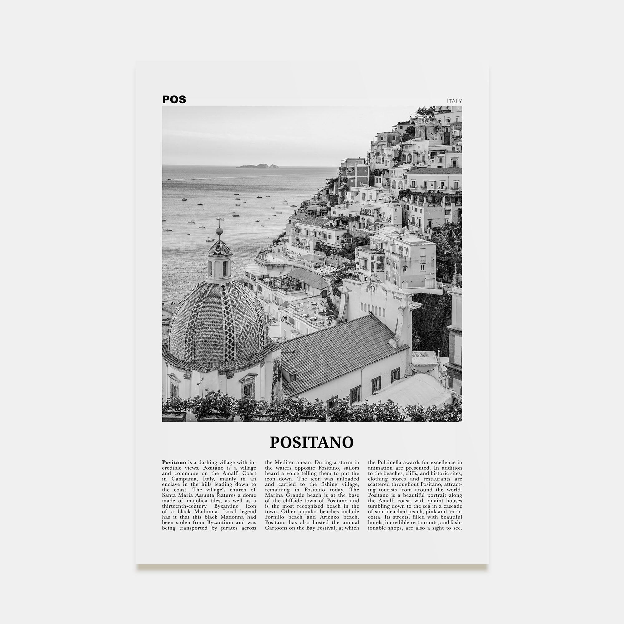 Positano Travel B&W No 1 Poster