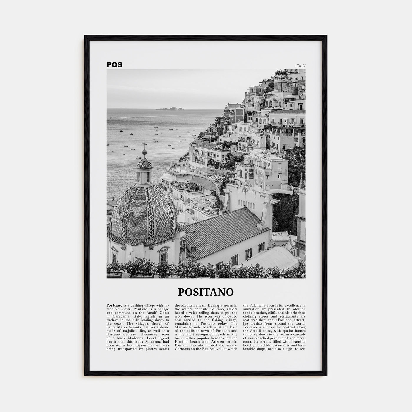 Positano Travel B&W No 1 Poster