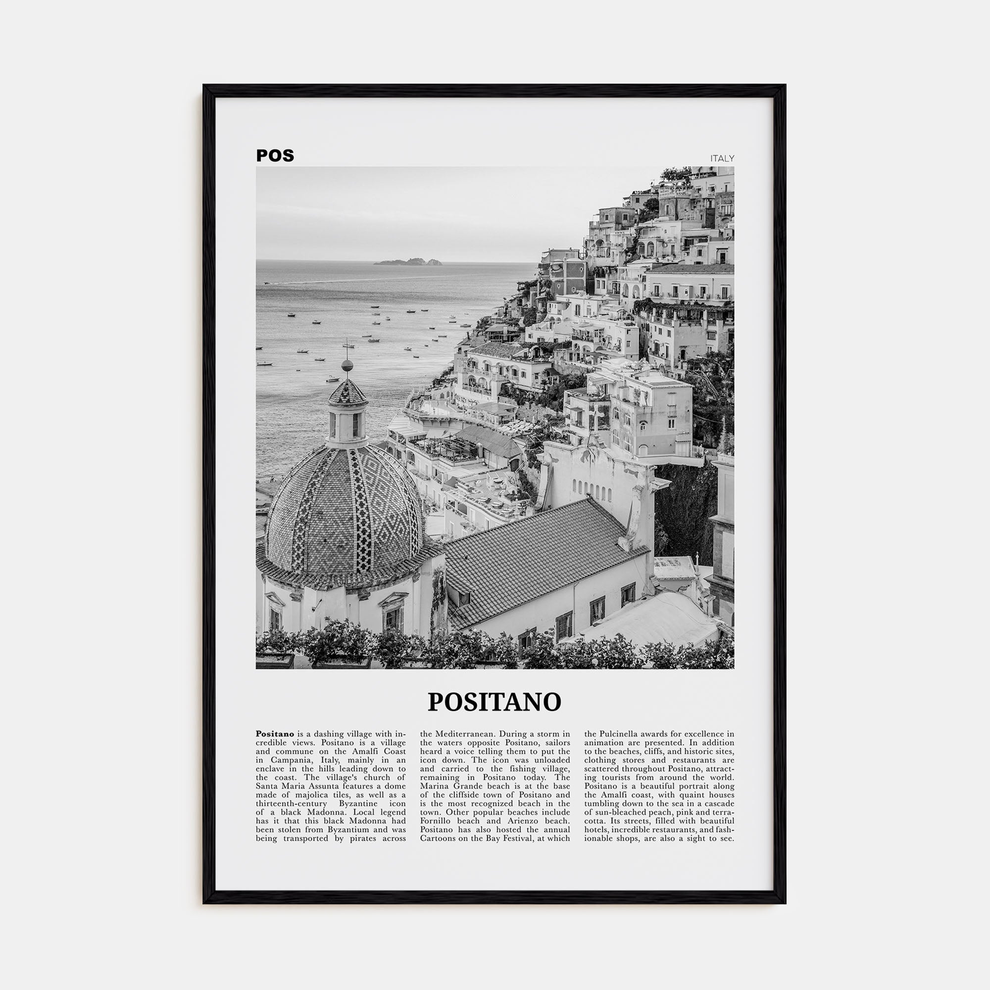 Positano Travel B&W No 1 Poster