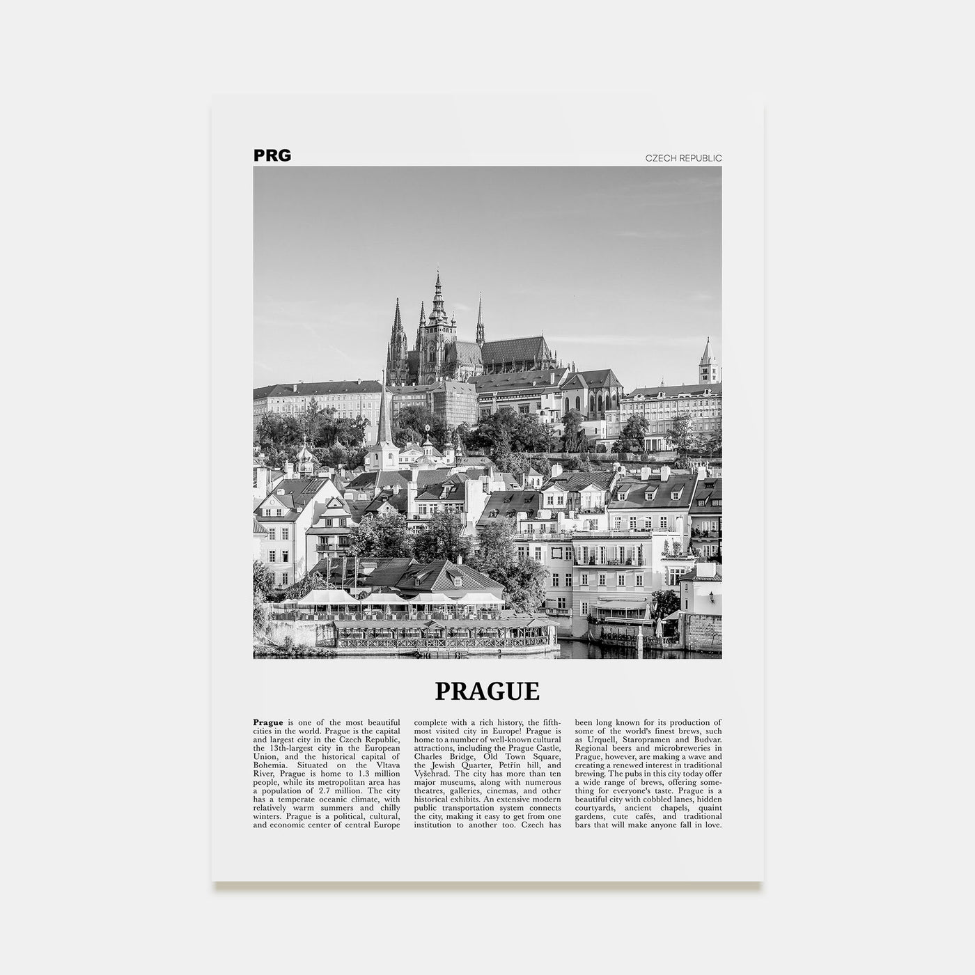 Prague Travel B&W No 1 Poster