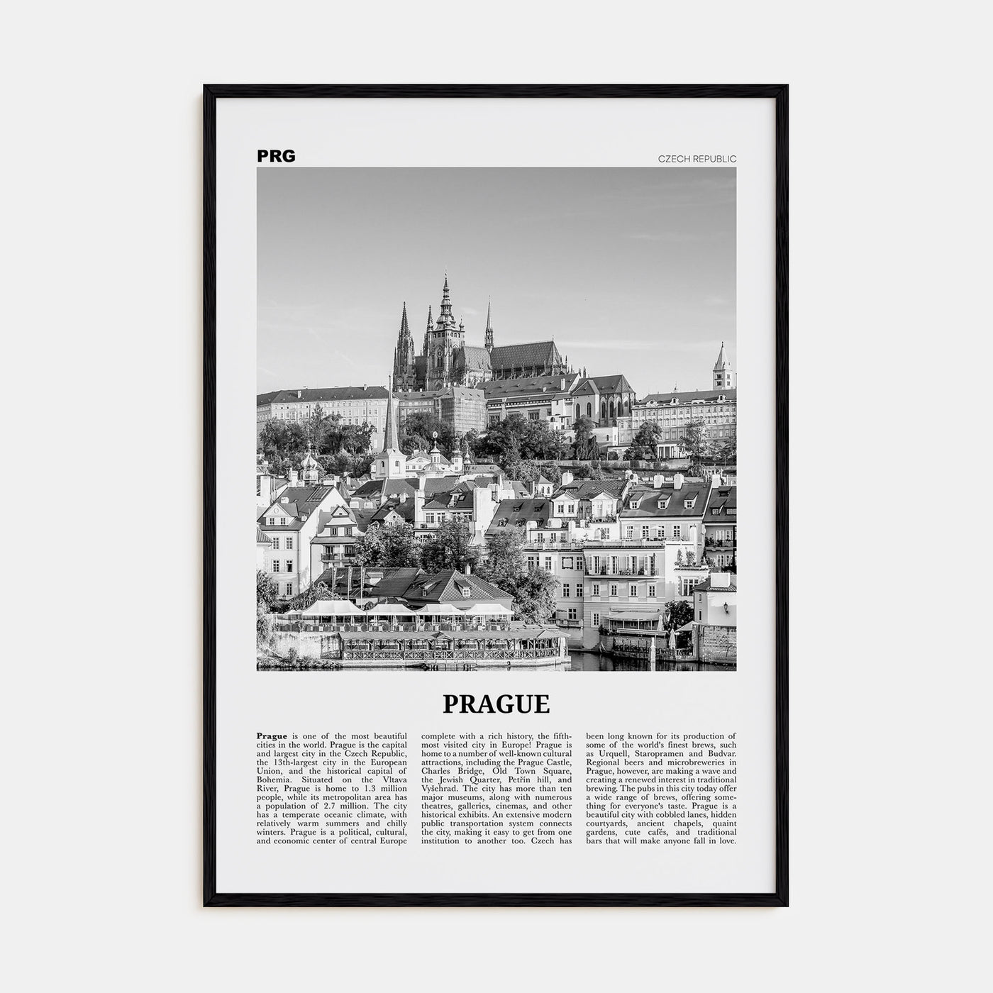 Prague Travel B&W No 1 Poster