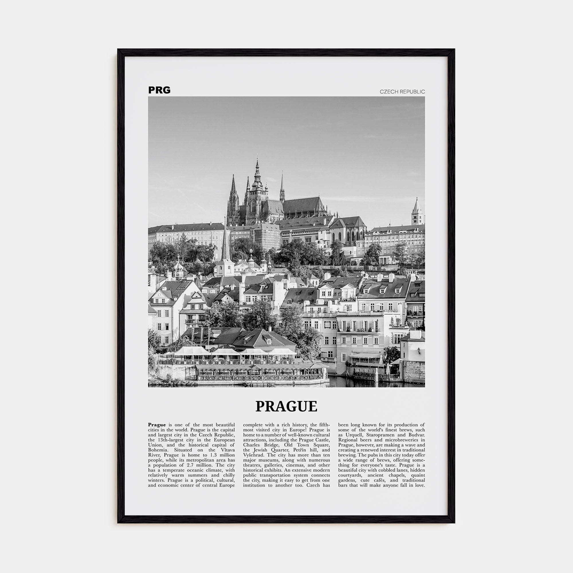 Prague Travel B&W No 1 Poster
