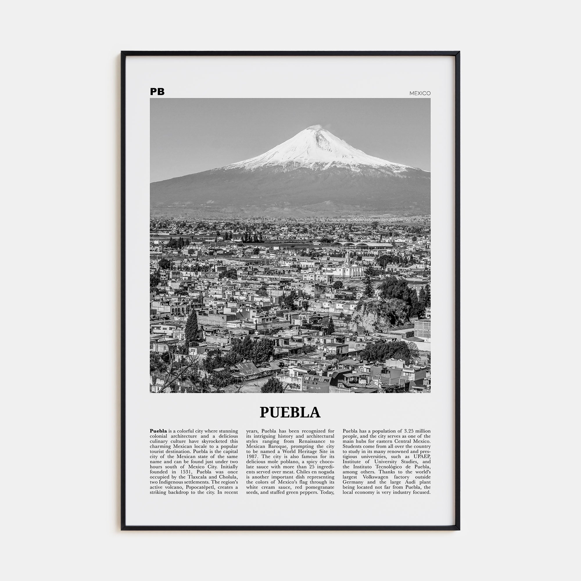 Puebla Travel B&W Poster