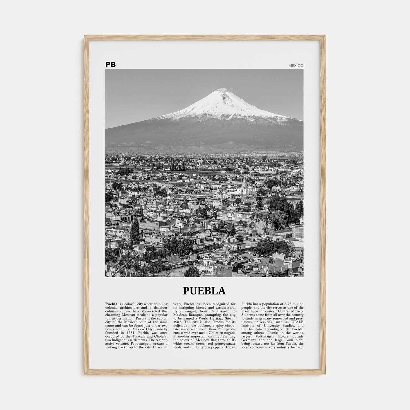 Puebla Travel B&W Poster