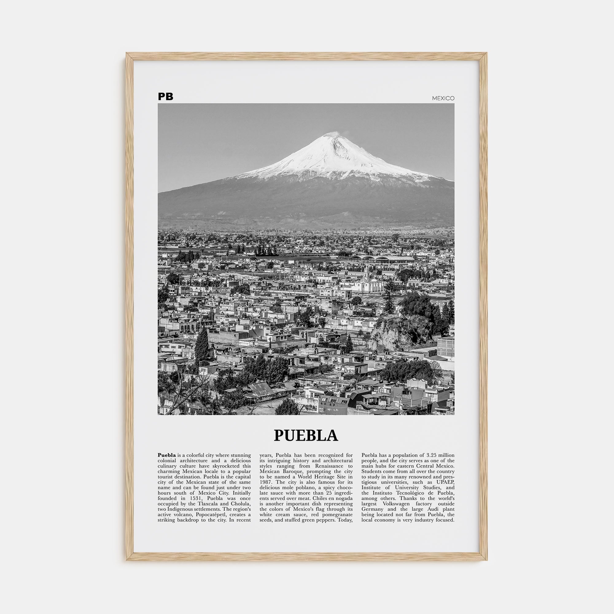 Puebla Travel B&W Poster