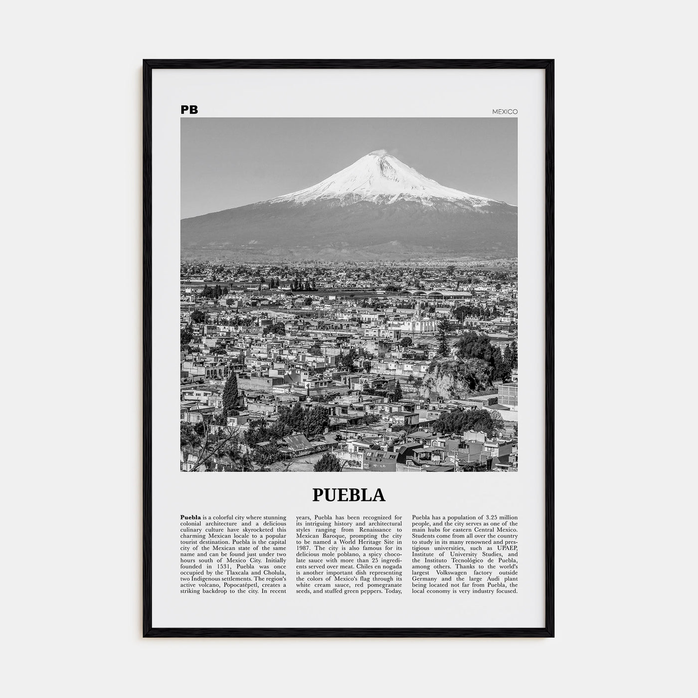 Puebla Travel B&W Poster