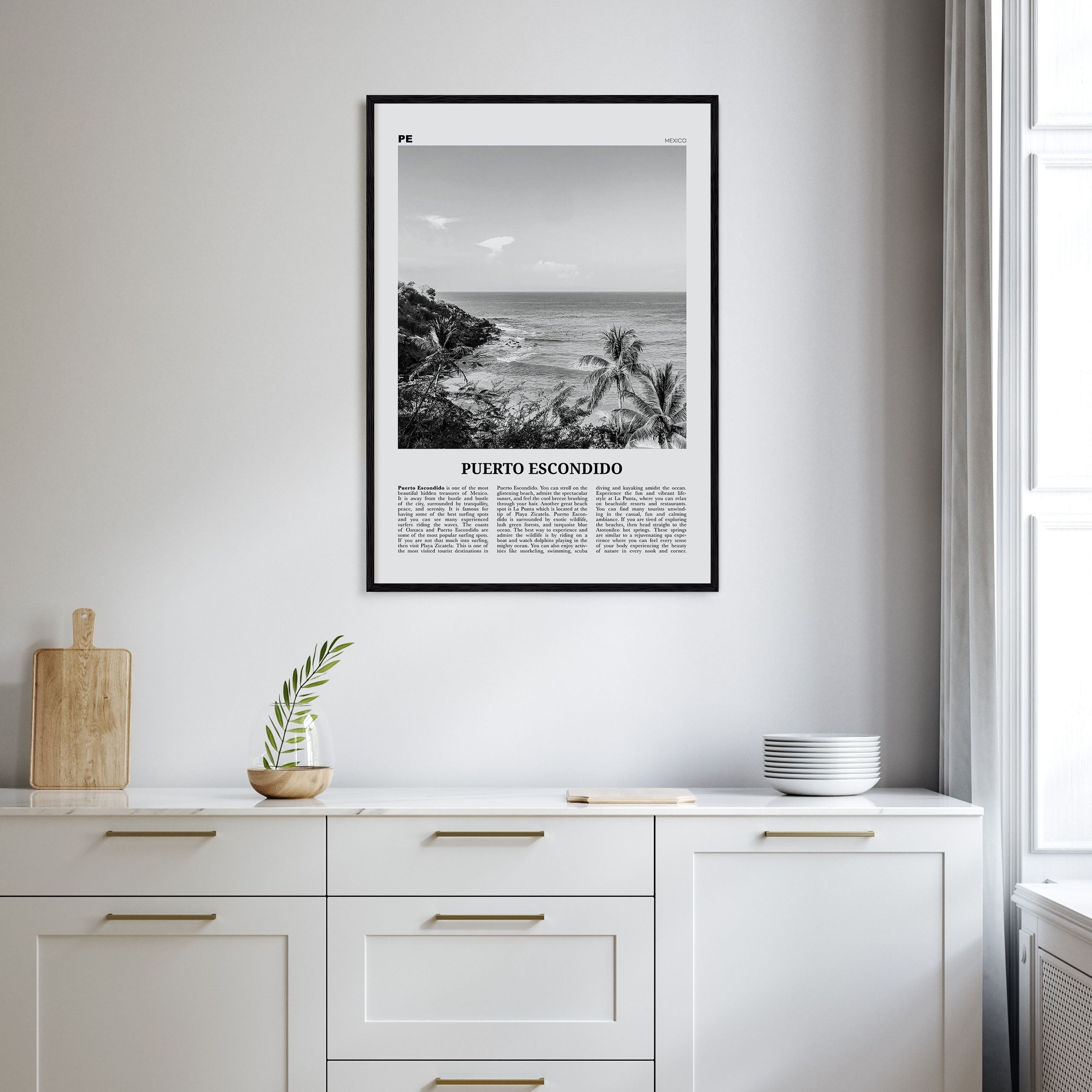 Puerto Escondido Travel B&W Poster