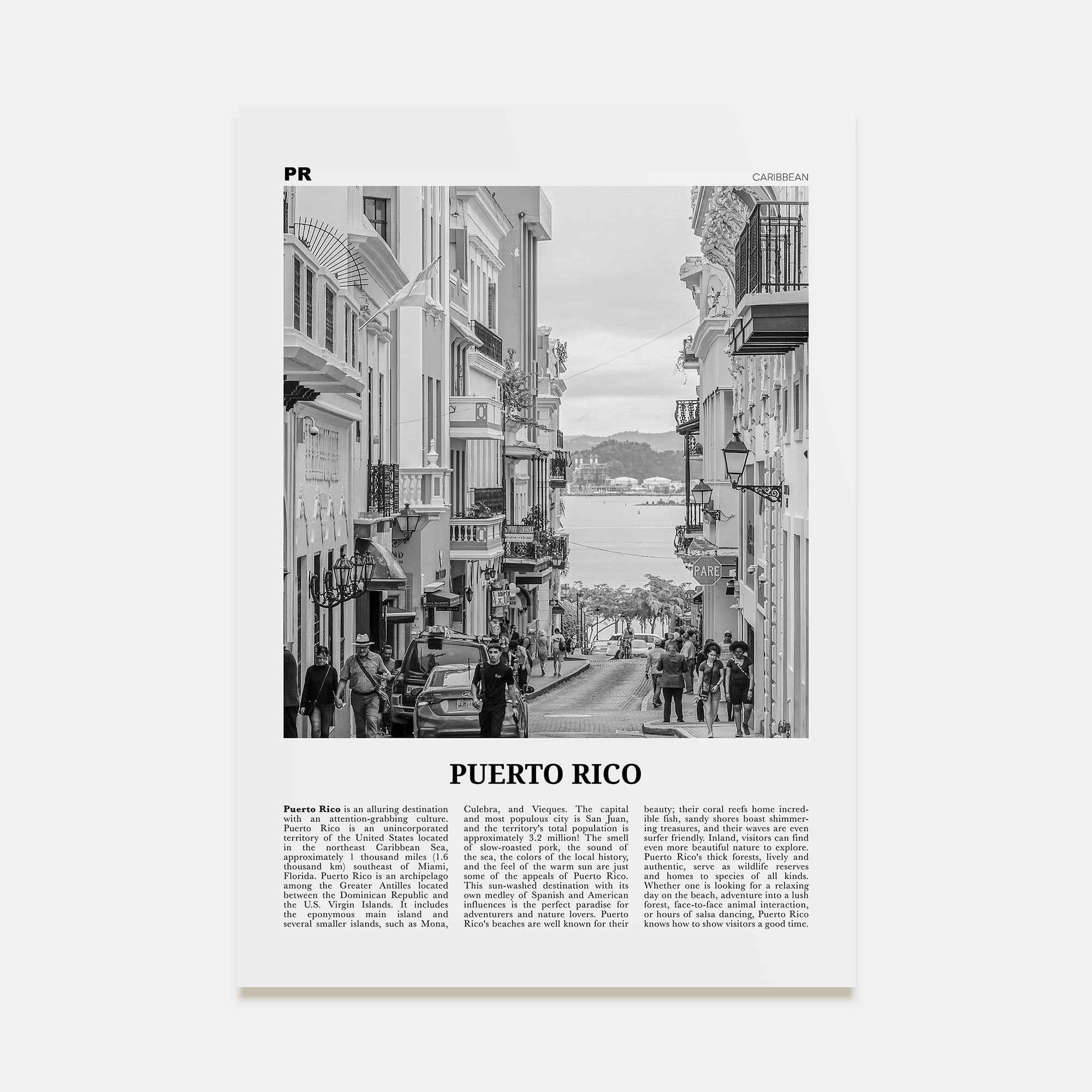 Puerto Rico Travel B&W No 2 Poster
