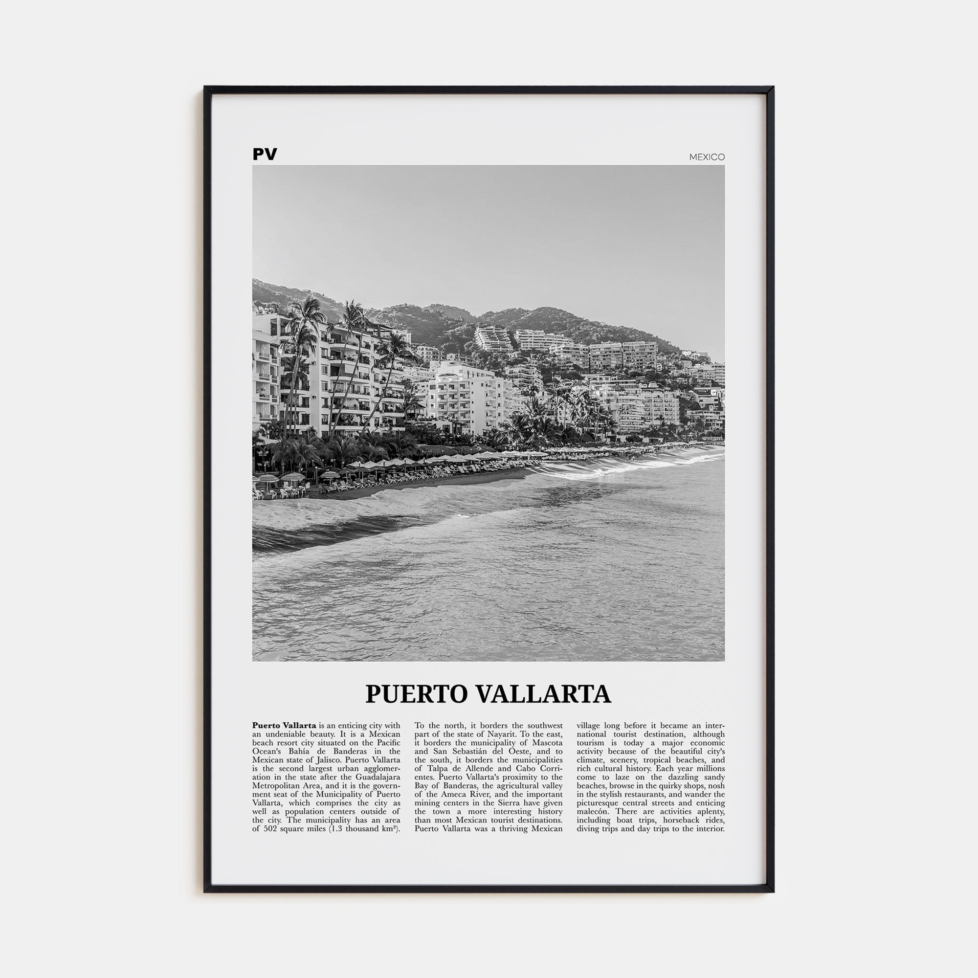 Puerto Vallarta Travel B&W Poster
