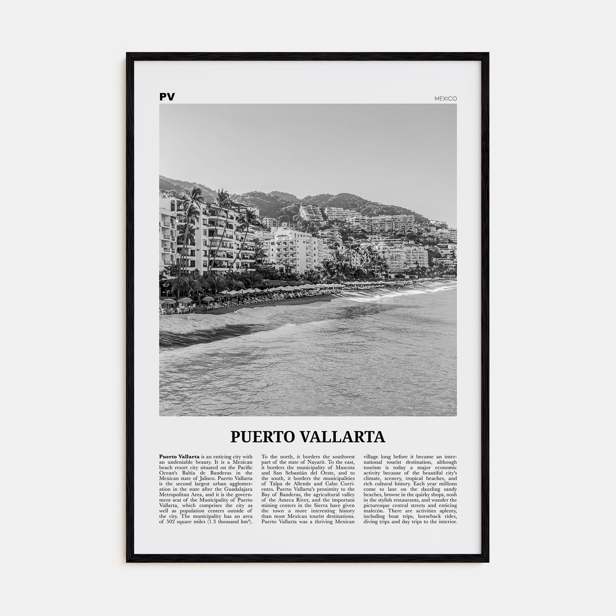 Puerto Vallarta Travel B&W Poster