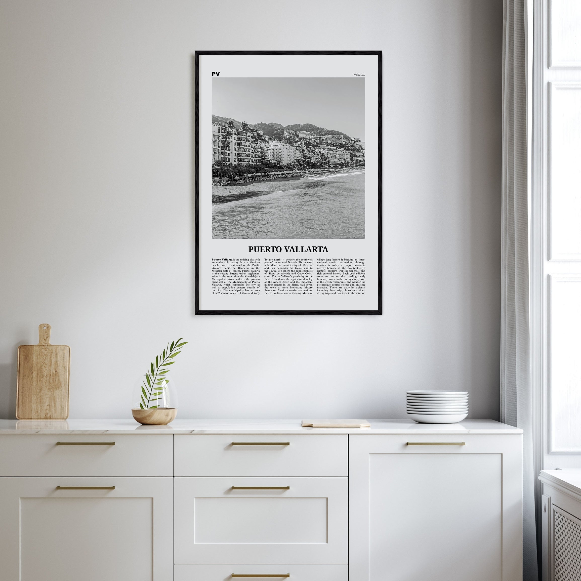Puerto Vallarta Travel B&W Poster