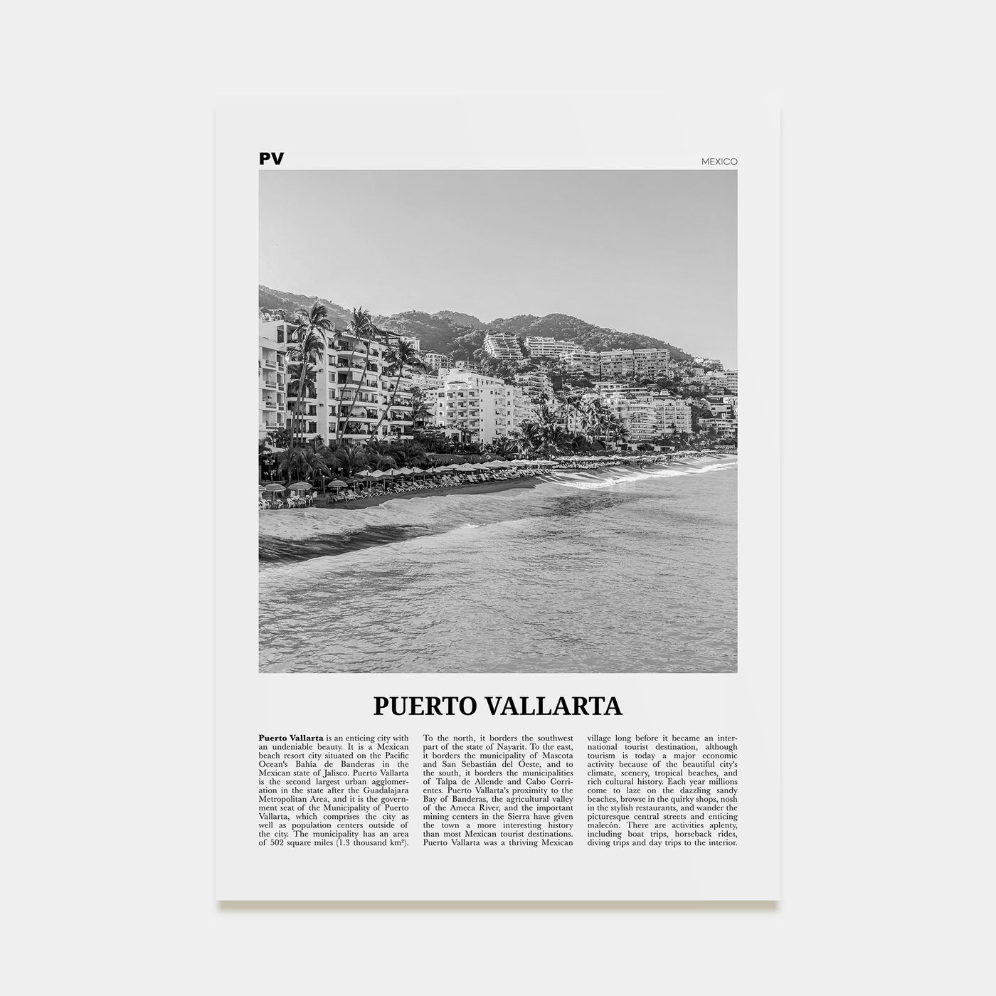 Puerto Vallarta Travel B&W Poster