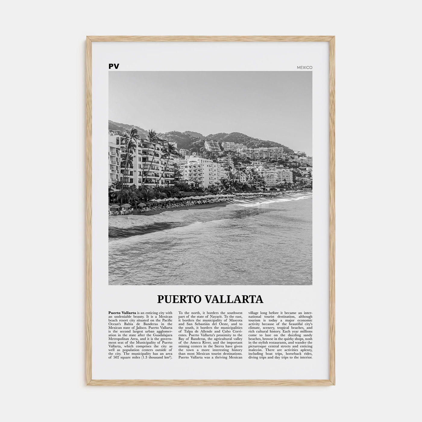 Puerto Vallarta Travel B&W Poster