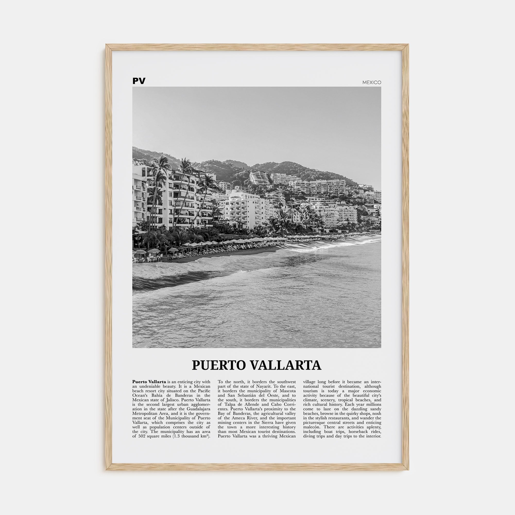 Puerto Vallarta Travel B&W Poster