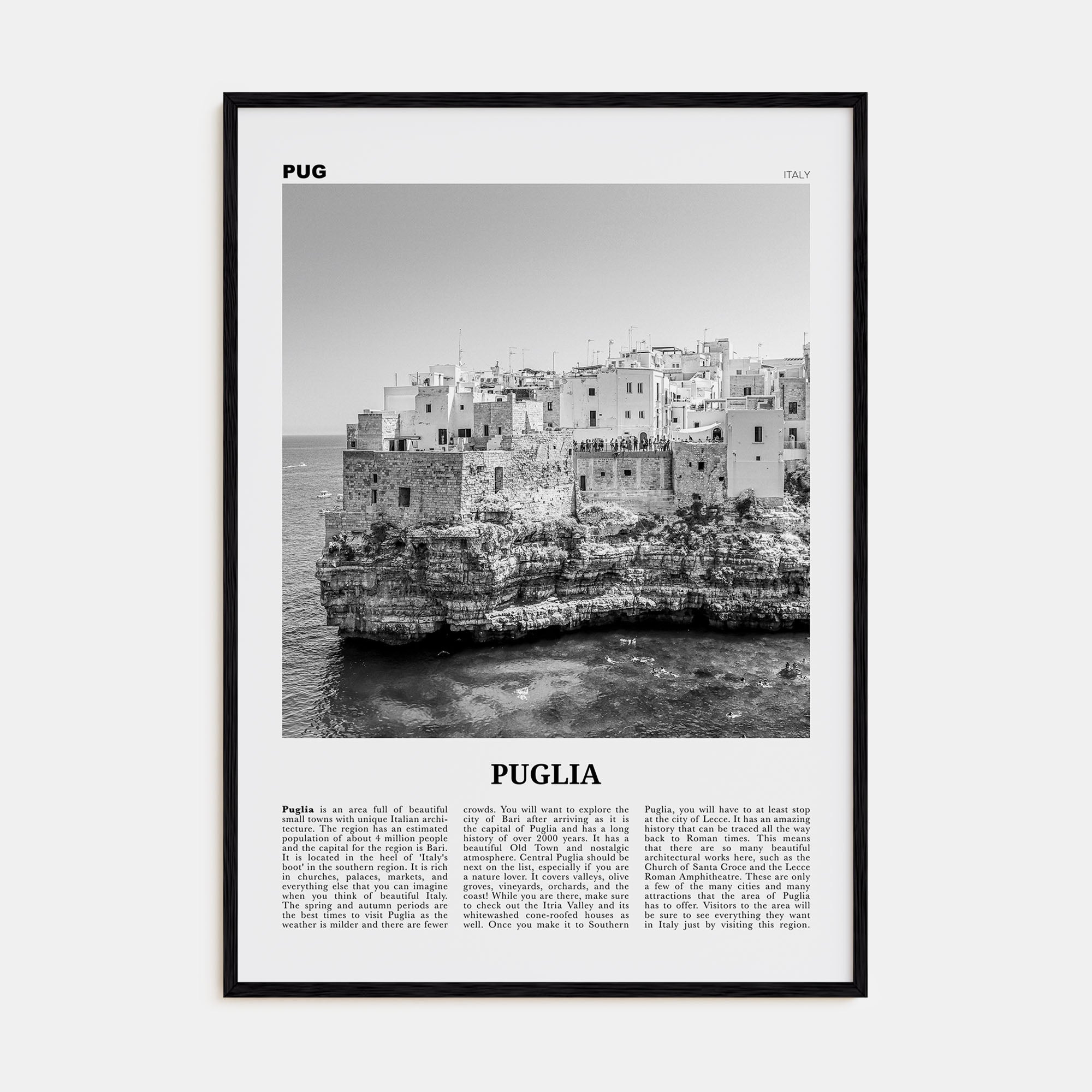 Puglia Travel B&W Poster