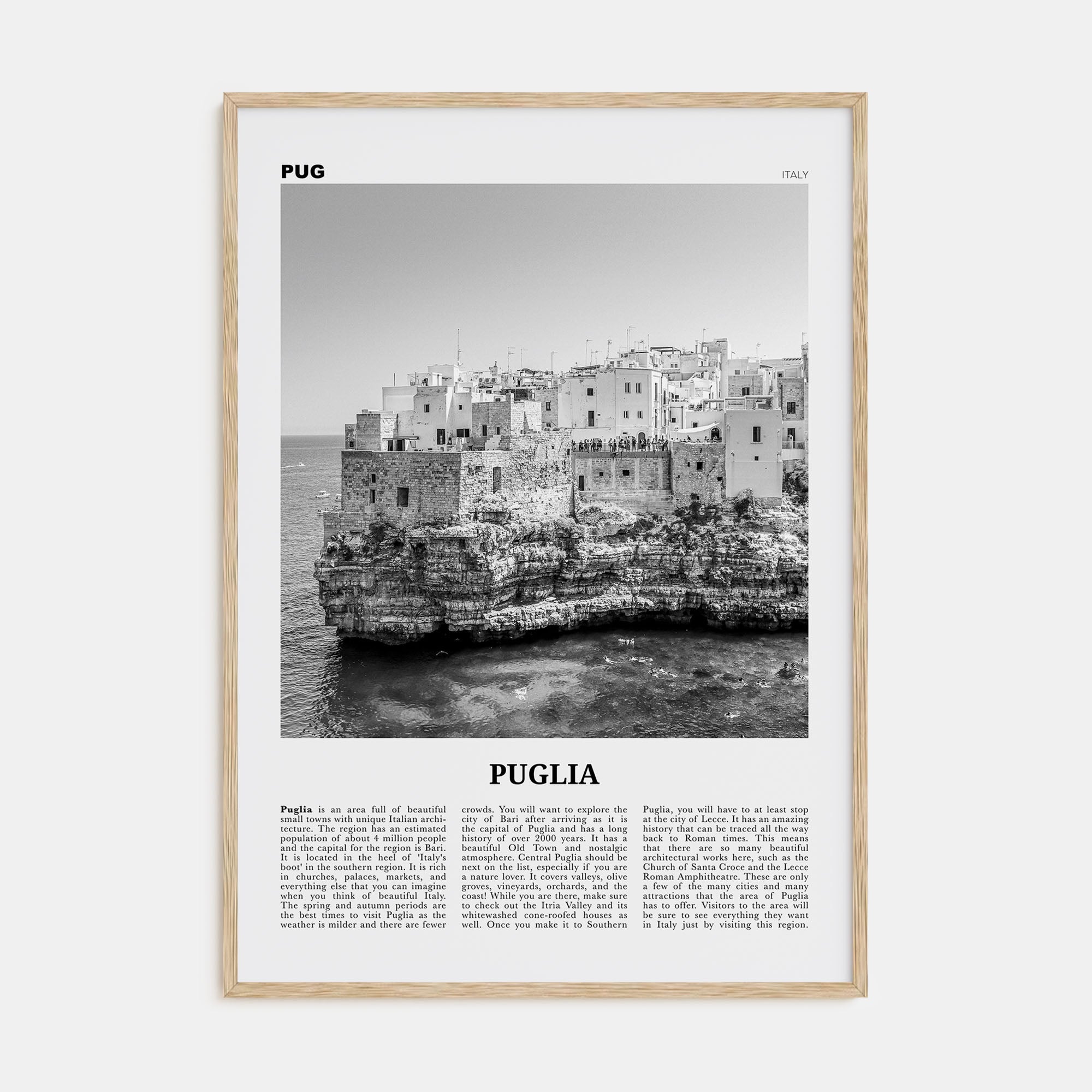 Puglia Travel B&W Poster
