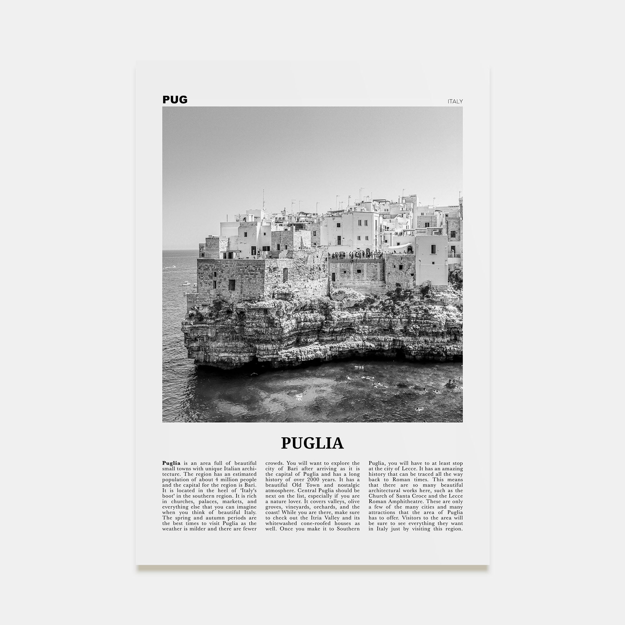 Puglia Travel B&W Poster