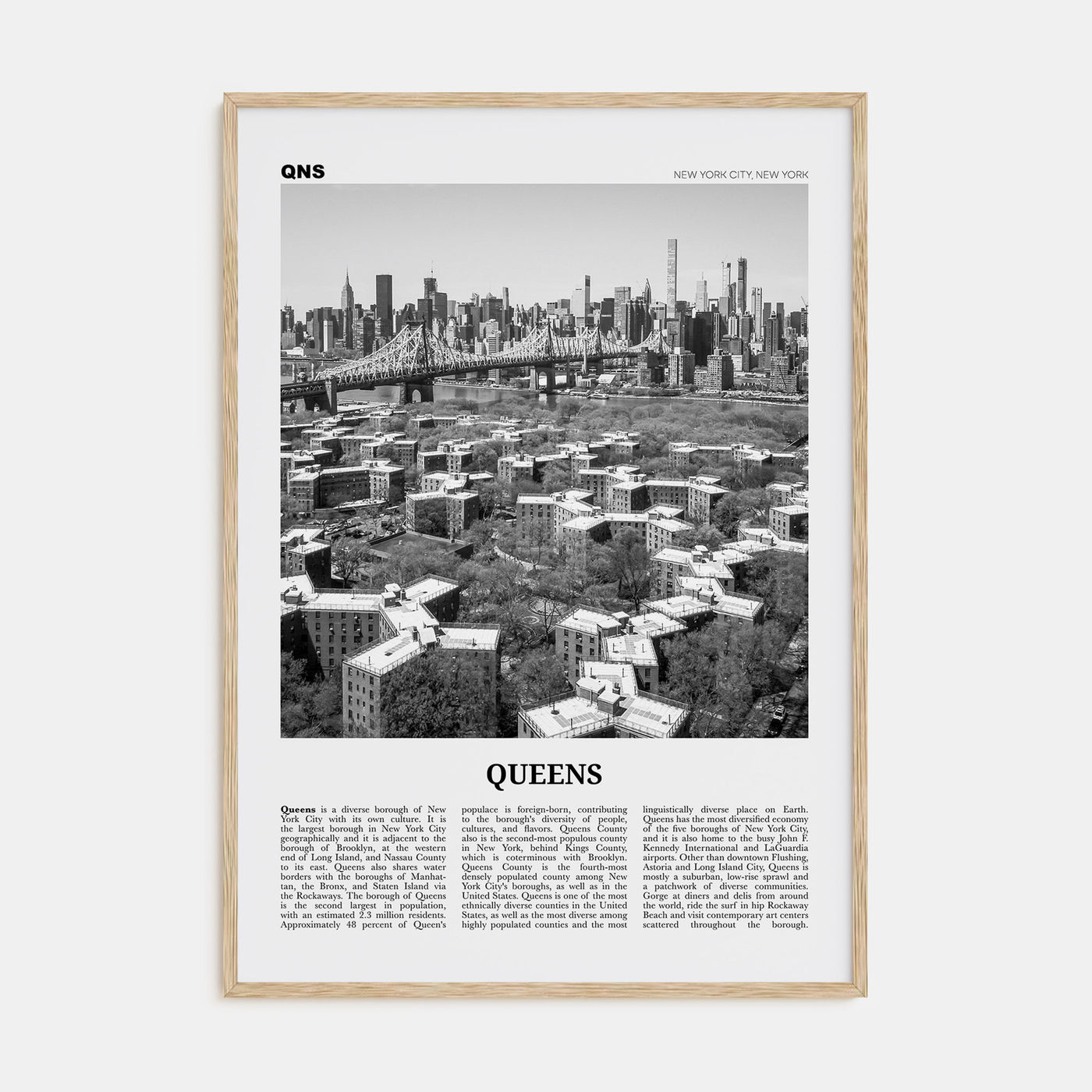 Queens, New York Travel B&W No 1 Poster