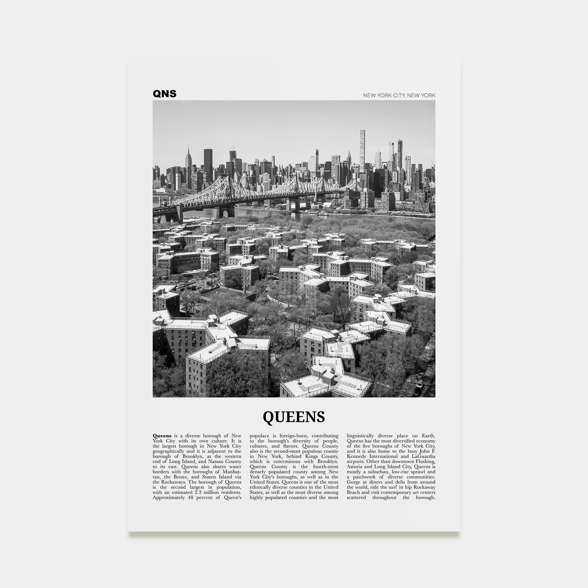 Queens, New York Travel B&W No 1 Poster