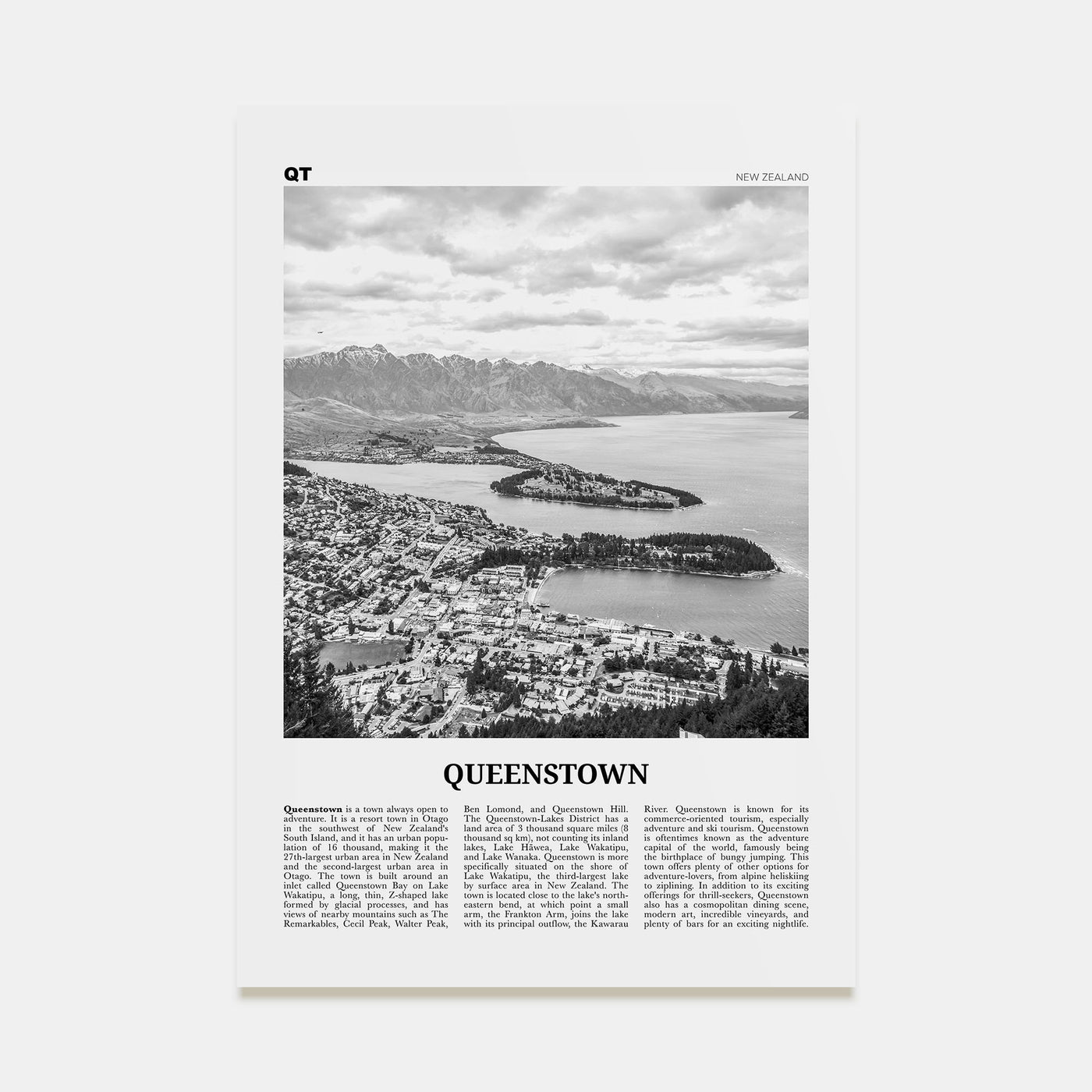 Queenstown Travel B&W Poster