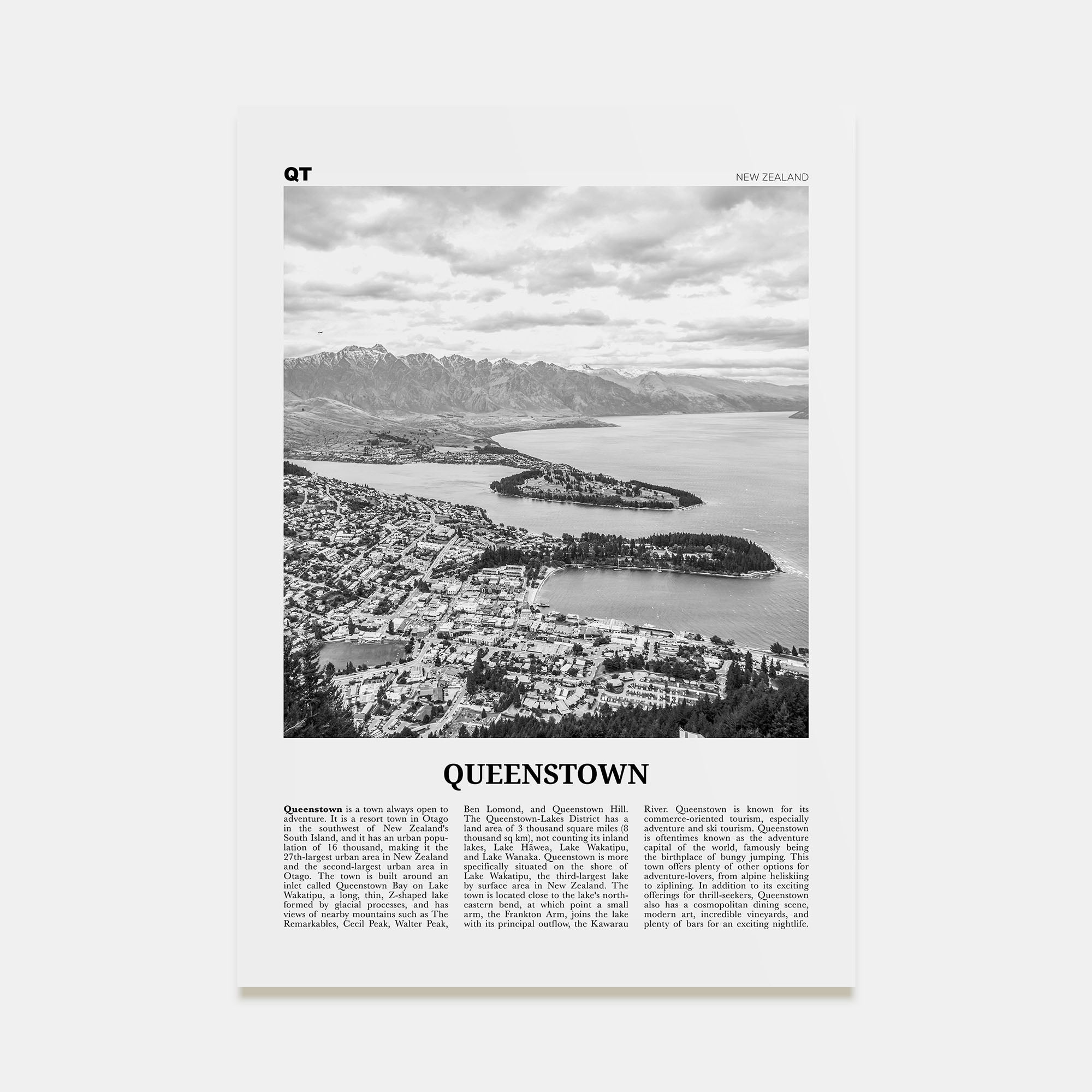 Queenstown Travel B&W Poster